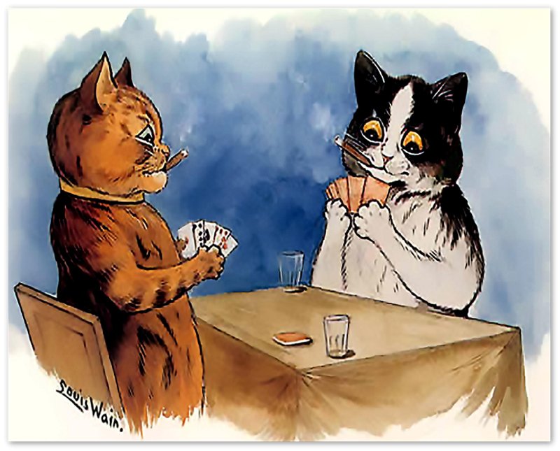 Cat Poker Poster, Louis Wain Print - Cats Playing Poker - Louis Wain Cat Poster - WallArtPrints4U