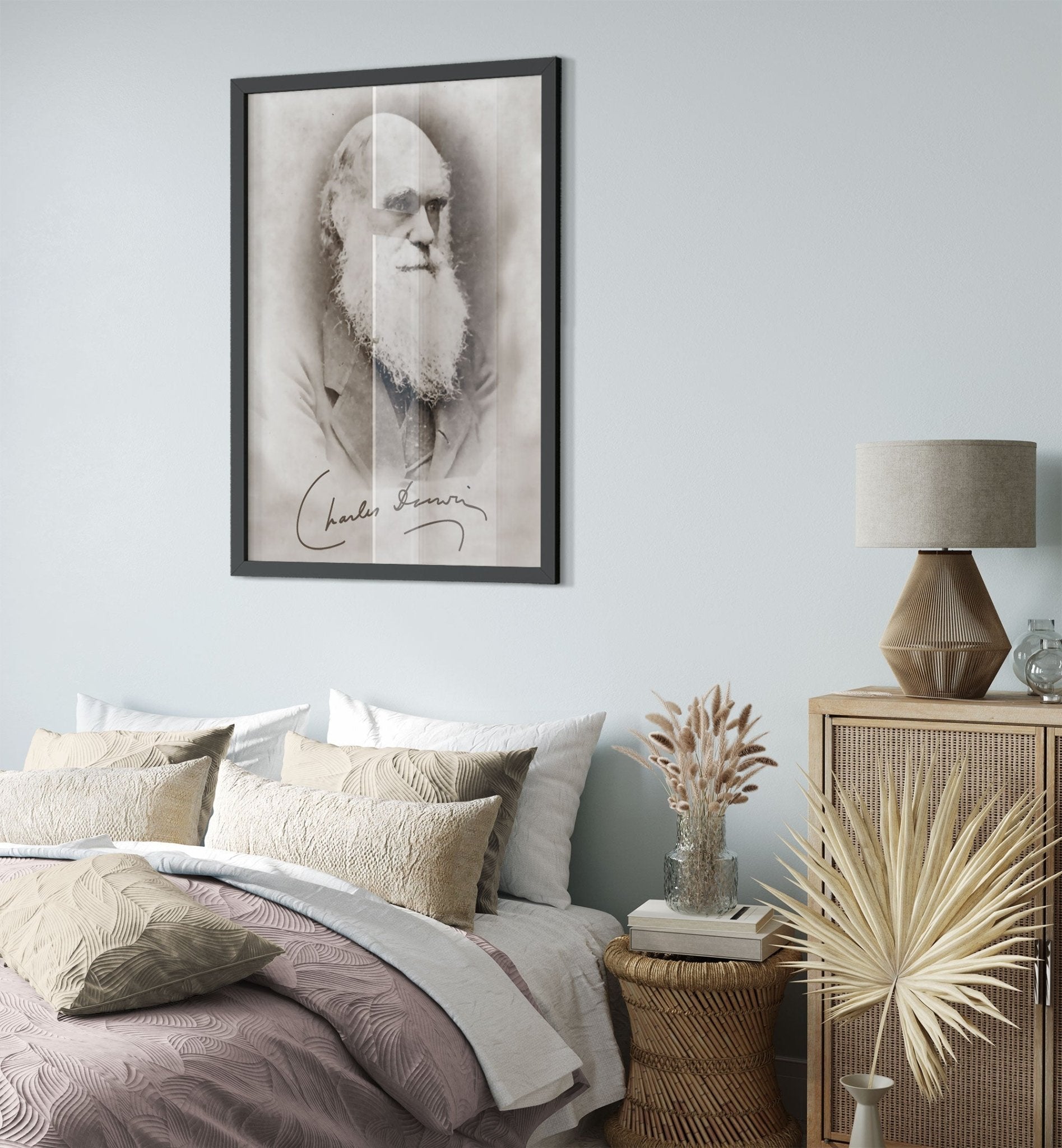 Charles Darwin Framed, Evolution Theory Vintage Photo With Signature Charles Darwin Framed Print - WallArtPrints4U