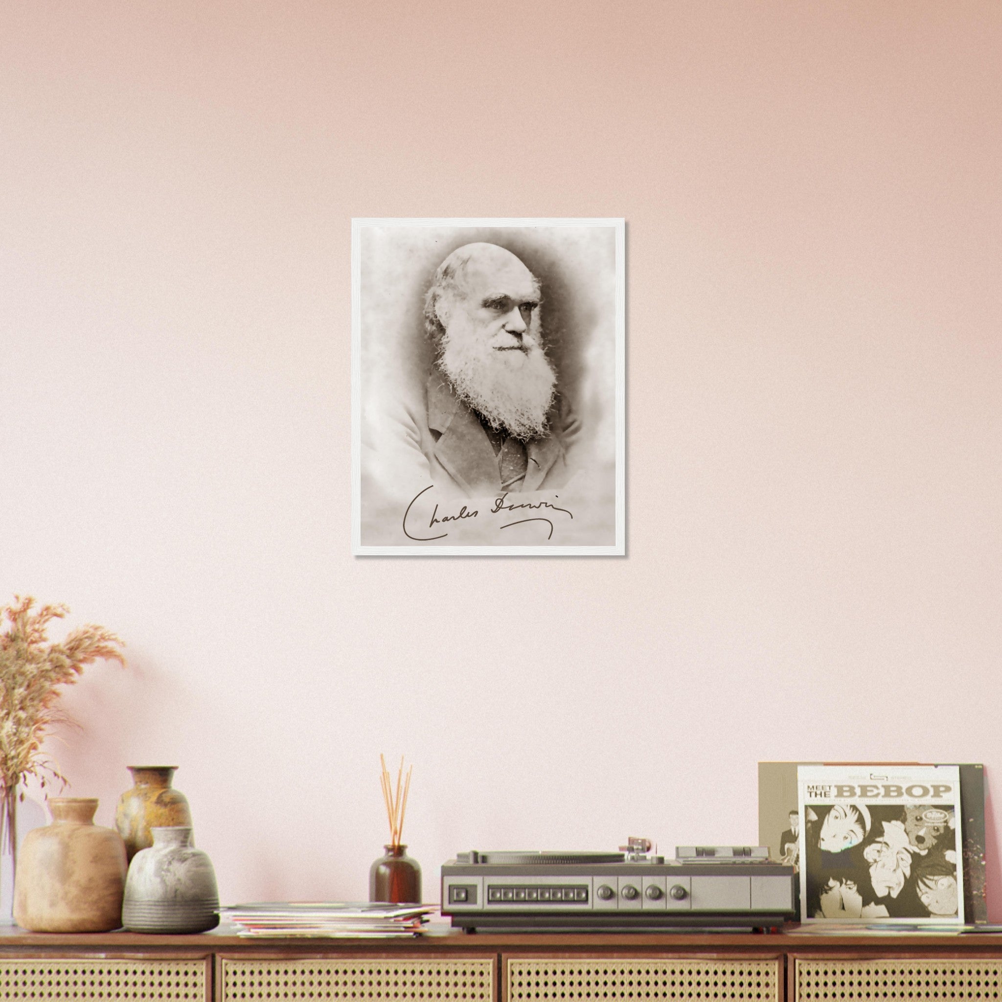 Charles Darwin Framed, Evolution Theory Vintage Photo With Signature Charles Darwin Framed Print - WallArtPrints4U