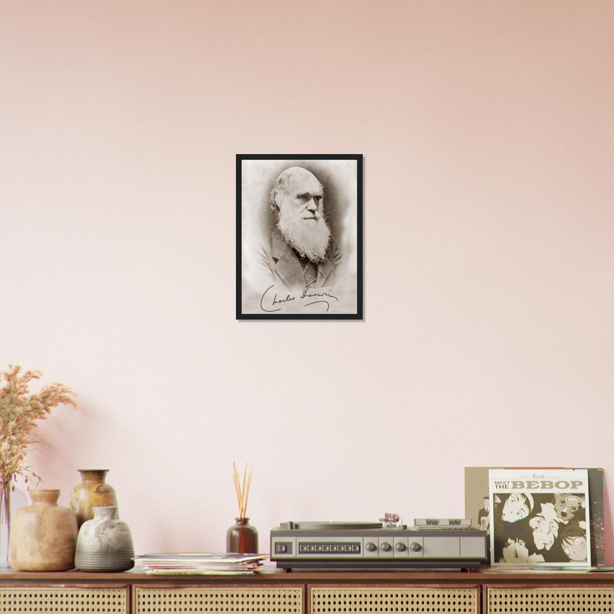 Charles Darwin Framed, Evolution Theory Vintage Photo With Signature Charles Darwin Framed Print - WallArtPrints4U