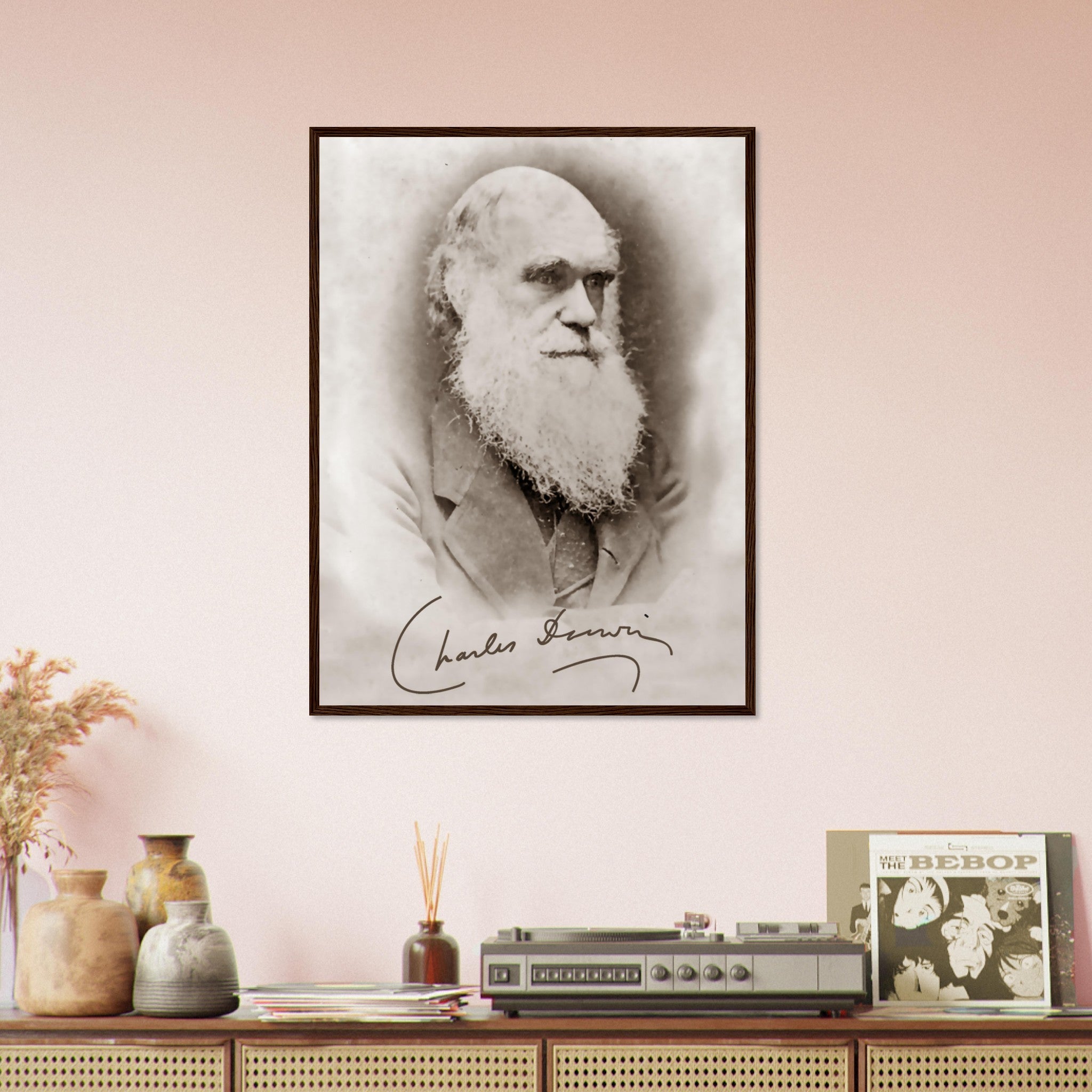 Charles Darwin Framed, Evolution Theory Vintage Photo With Signature Charles Darwin Framed Print - WallArtPrints4U