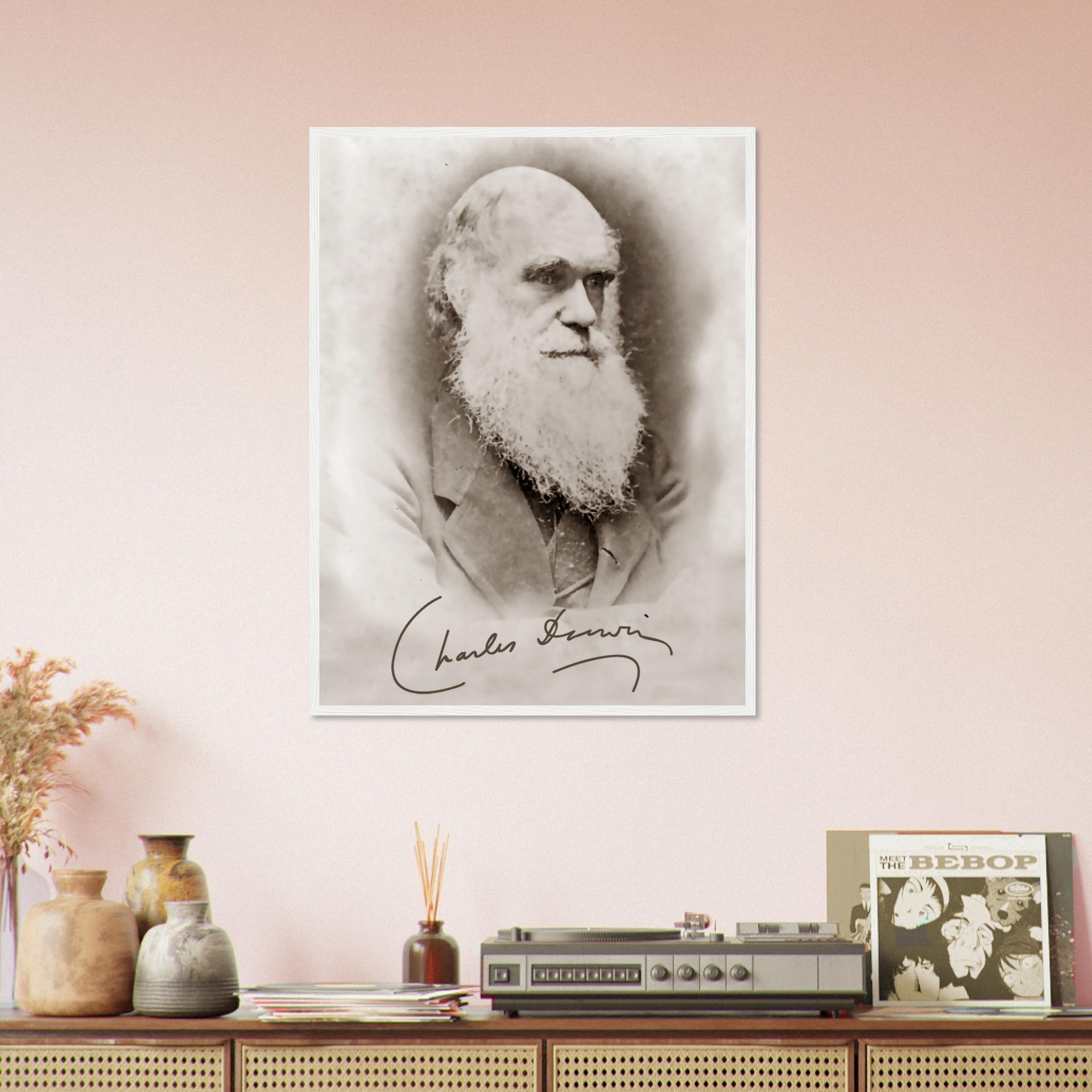 Charles Darwin Framed, Evolution Theory Vintage Photo With Signature Charles Darwin Framed Print - WallArtPrints4U
