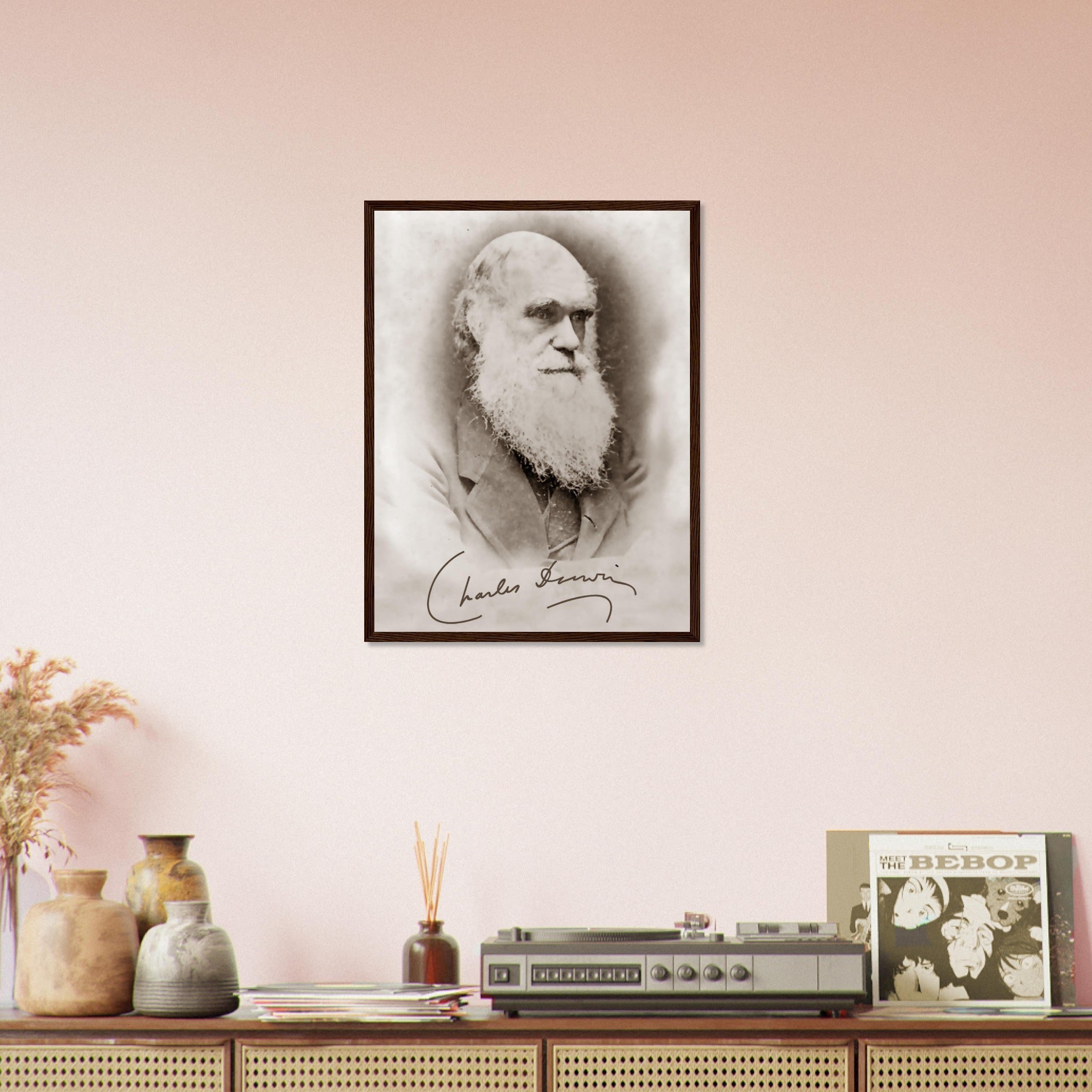 Charles Darwin Framed, Evolution Theory Vintage Photo With Signature Charles Darwin Framed Print - WallArtPrints4U