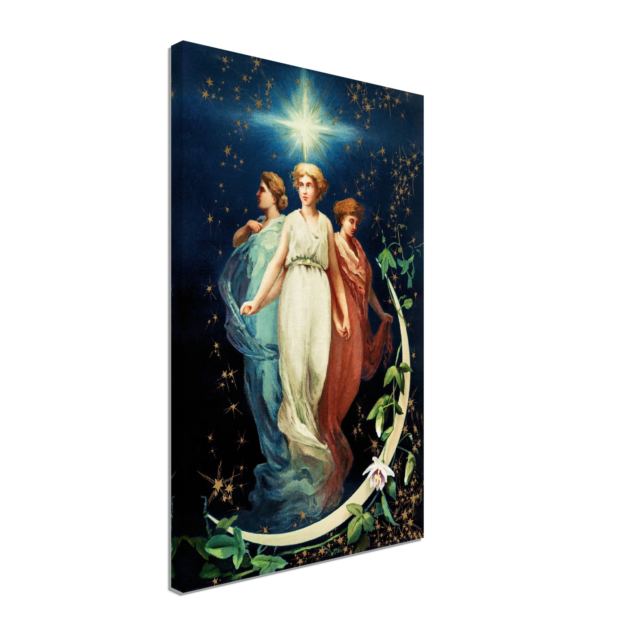 Christmas Canvas Print Angels, Stars Moon Decorative Xmas Vintage Canvas - WallArtPrints4U