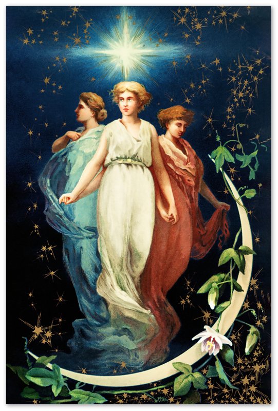 Christmas Poster Print Angels, Stars Moon Decorative Xmas Vintage Poster - WallArtPrints4U