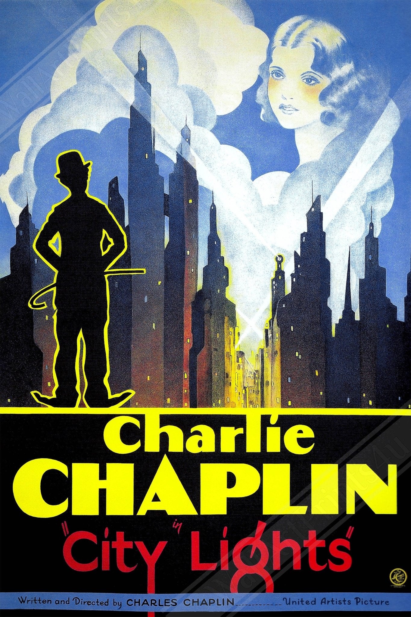 City Lights Poster, Vintage Movie Poster 1931 Poster Film Art - Charlie Chaplin - WallArtPrints4U