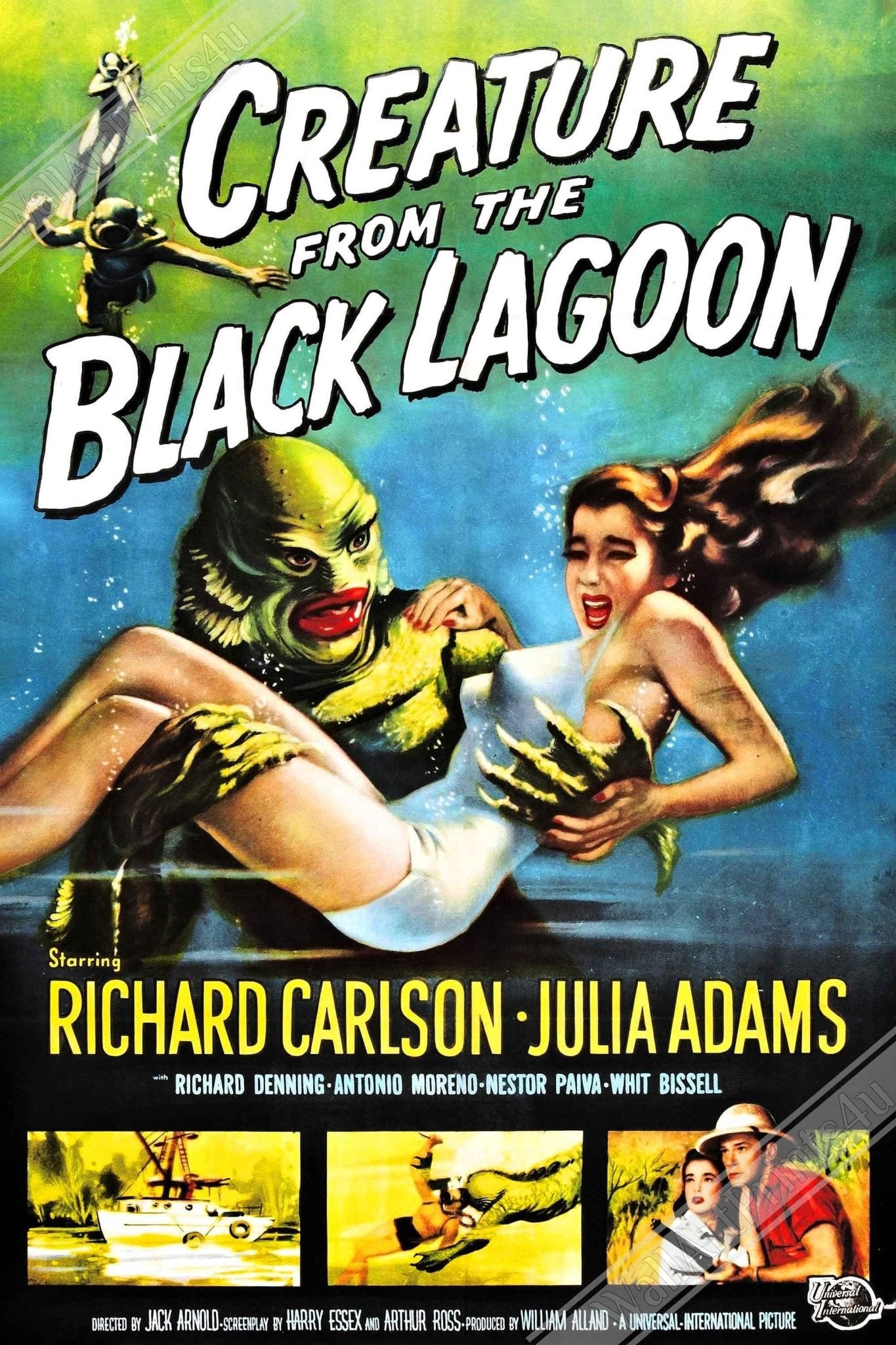 Creature From The Black Lagoon Poster, Vintage Horror Movie Poster 1954 - WallArtPrints4U