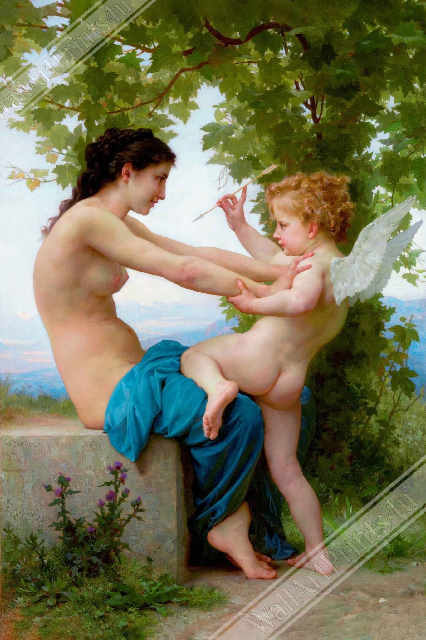Cupid Eros Poster A Young Girl Defends Herself Against Cupid/Eros Poster Print William Bouguereau 1880 - WallArtPrints4U