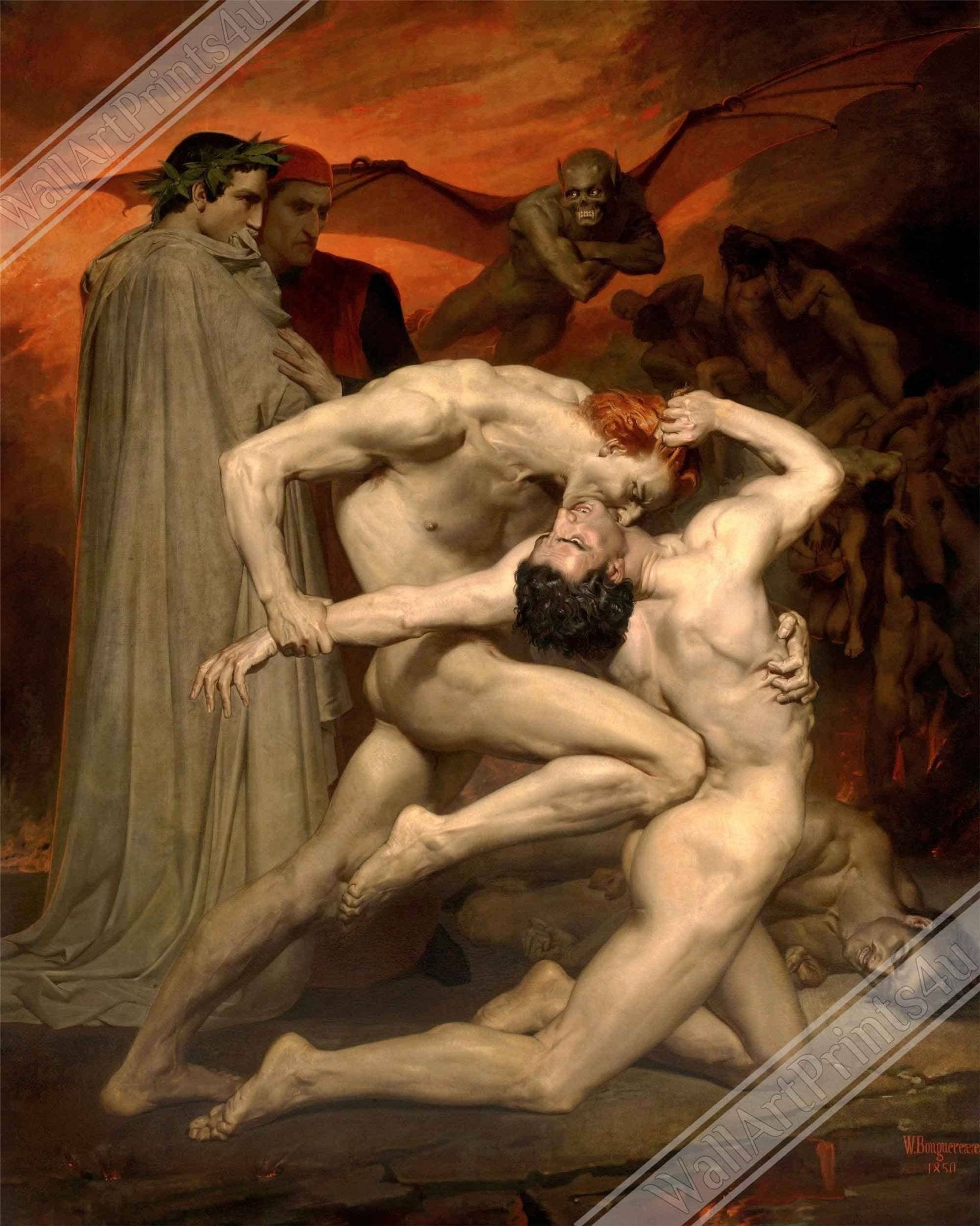 Dante And Virgil Framed - Divine Comedy Framed Print - Dante And Virgil In Hell, Bouguereau 1850 - WallArtPrints4U