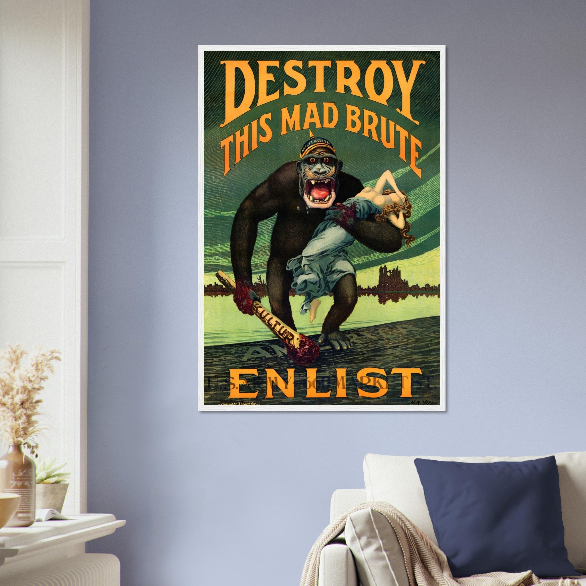 Destroy Mad Brute Framed, World War 1 Propaganda Framed Print, Vintage Framed 1917 - WallArtPrints4U