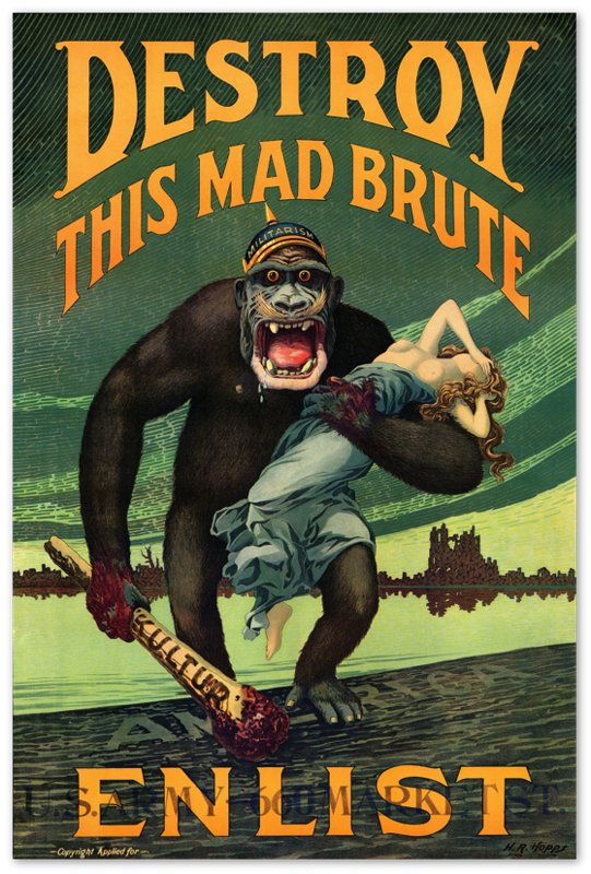 Destroy Mad Brute Poster, World War 1 Propaganda Poster Print, Vintage Poster 1917 - WallArtPrints4U