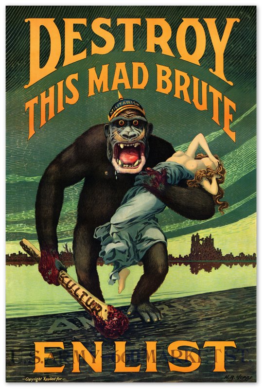 Destroy Mad Brute Poster, World War 1 Propaganda Poster Print, Vintage Poster 1917 - WallArtPrints4U