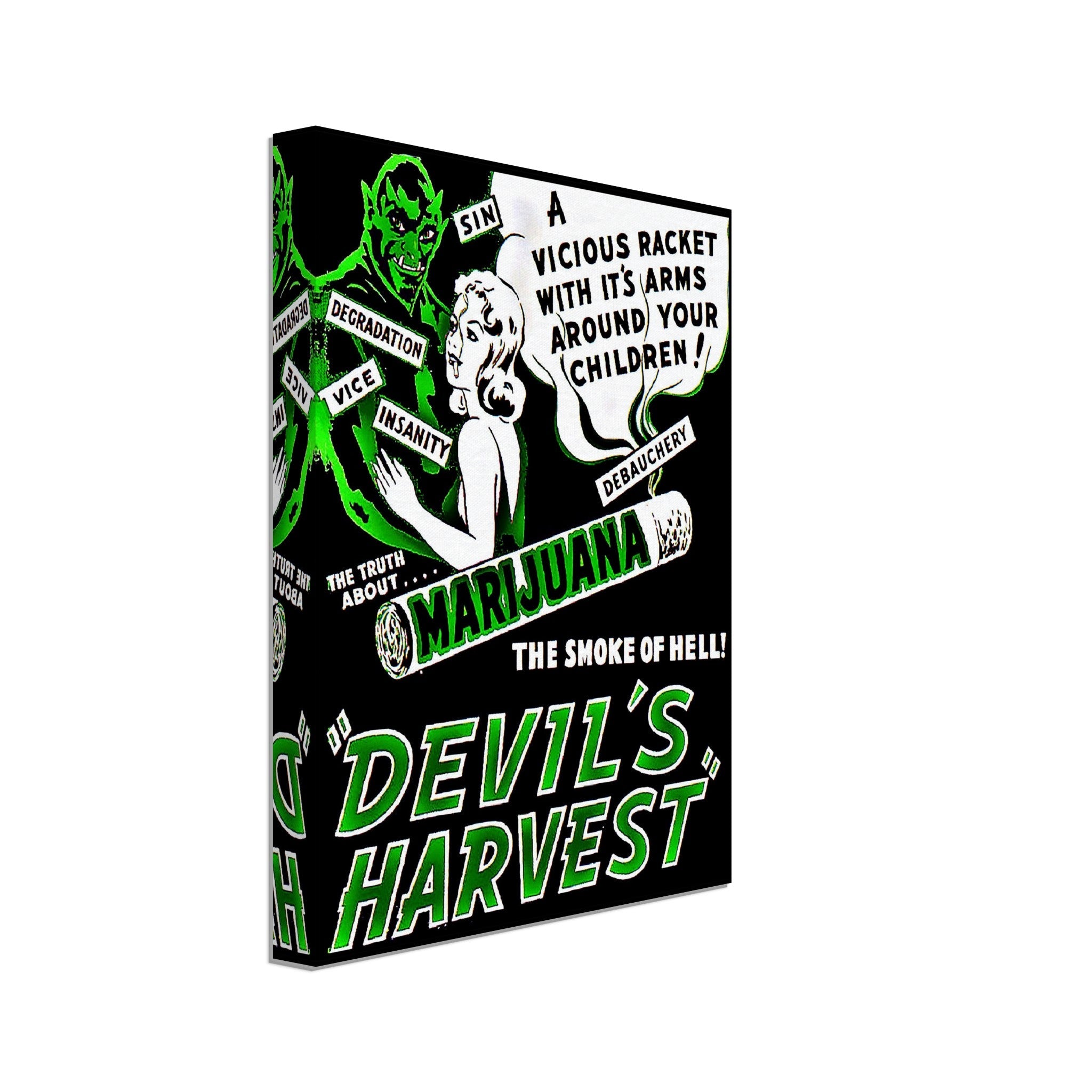 Devils Harvest Marijuana Propaganda Canvas, "Scary" Cannabis Propaganda - Marijuana Propaganda Canvas Print - WallArtPrints4U