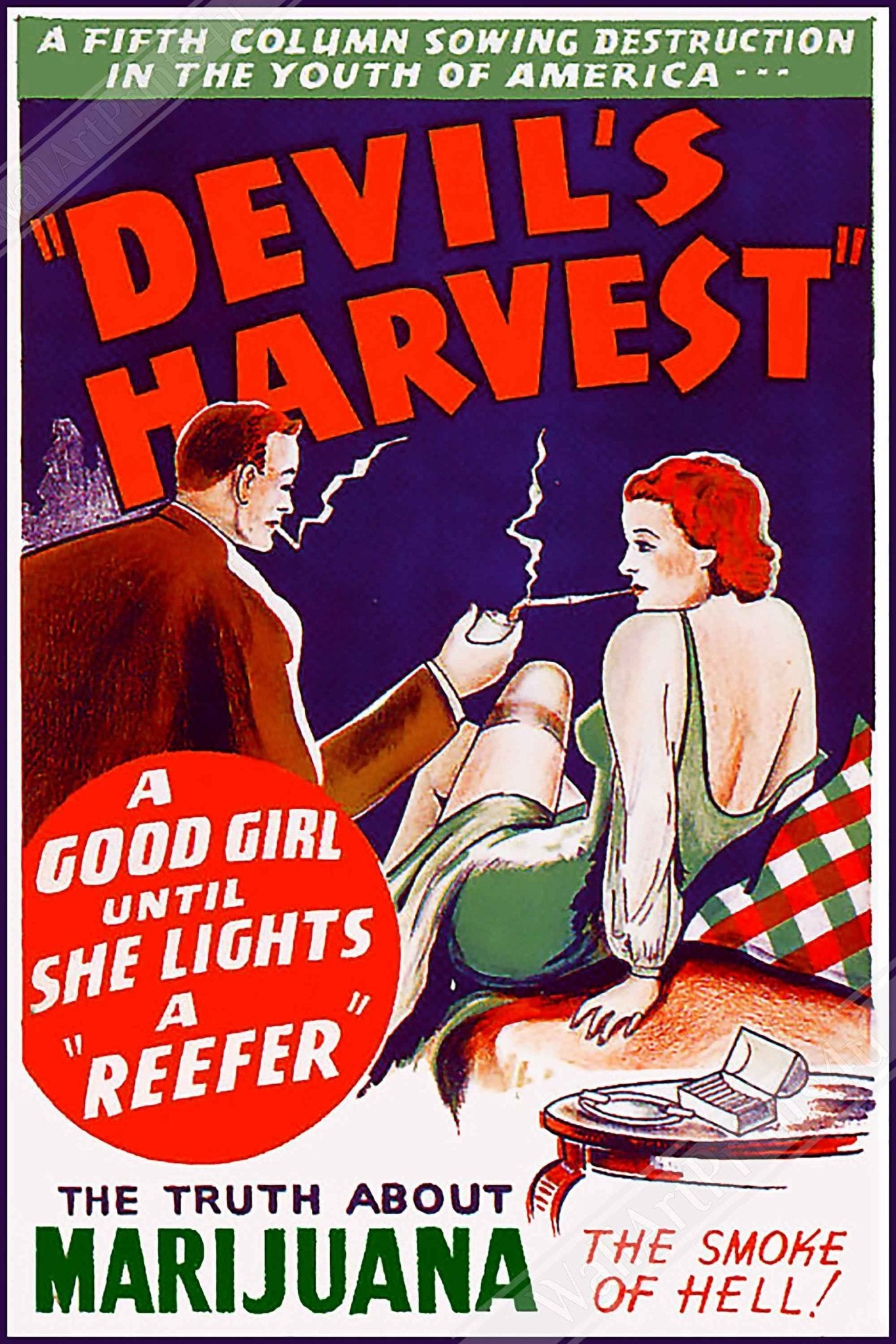 Devils Harvest Propaganda Framed, "Scary" Cannabis Propaganda - Marijuana Propaganda Framed Print - WallArtPrints4U
