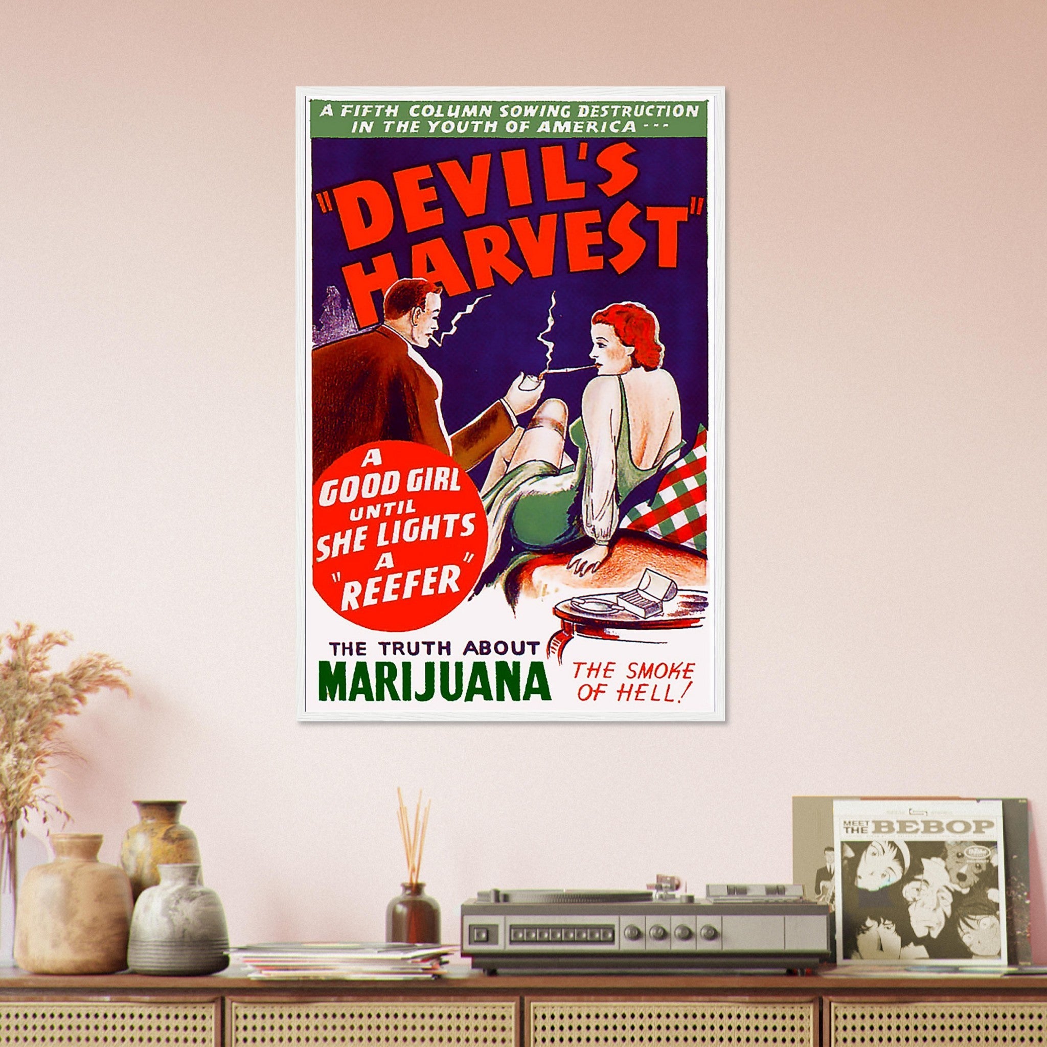 Devils Harvest Propaganda Framed, "Scary" Cannabis Propaganda - Marijuana Propaganda Framed Print - WallArtPrints4U