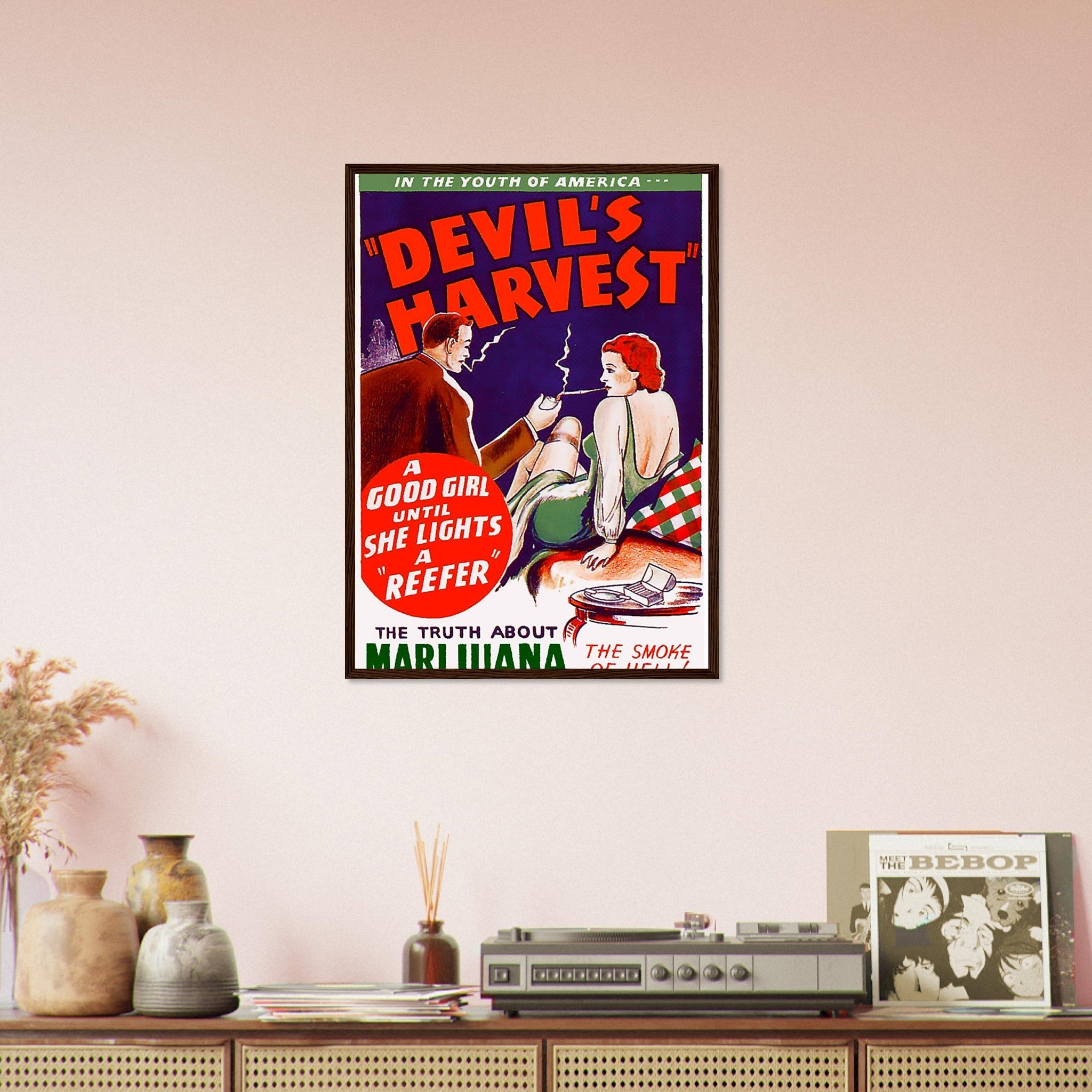 Devils Harvest Propaganda Framed, "Scary" Cannabis Propaganda - Marijuana Propaganda Framed Print - WallArtPrints4U