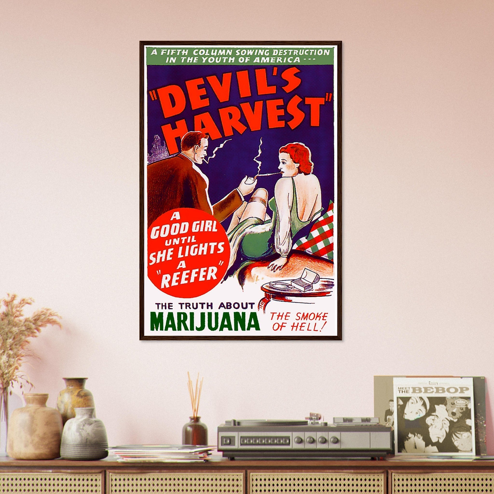 Devils Harvest Propaganda Framed, "Scary" Cannabis Propaganda - Marijuana Propaganda Framed Print - WallArtPrints4U