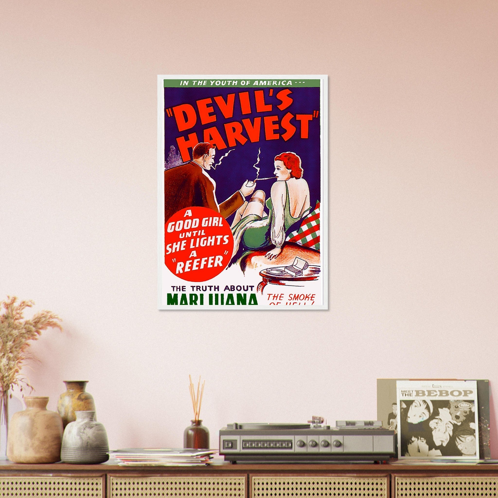 Devils Harvest Propaganda Framed, "Scary" Cannabis Propaganda - Marijuana Propaganda Framed Print - WallArtPrints4U