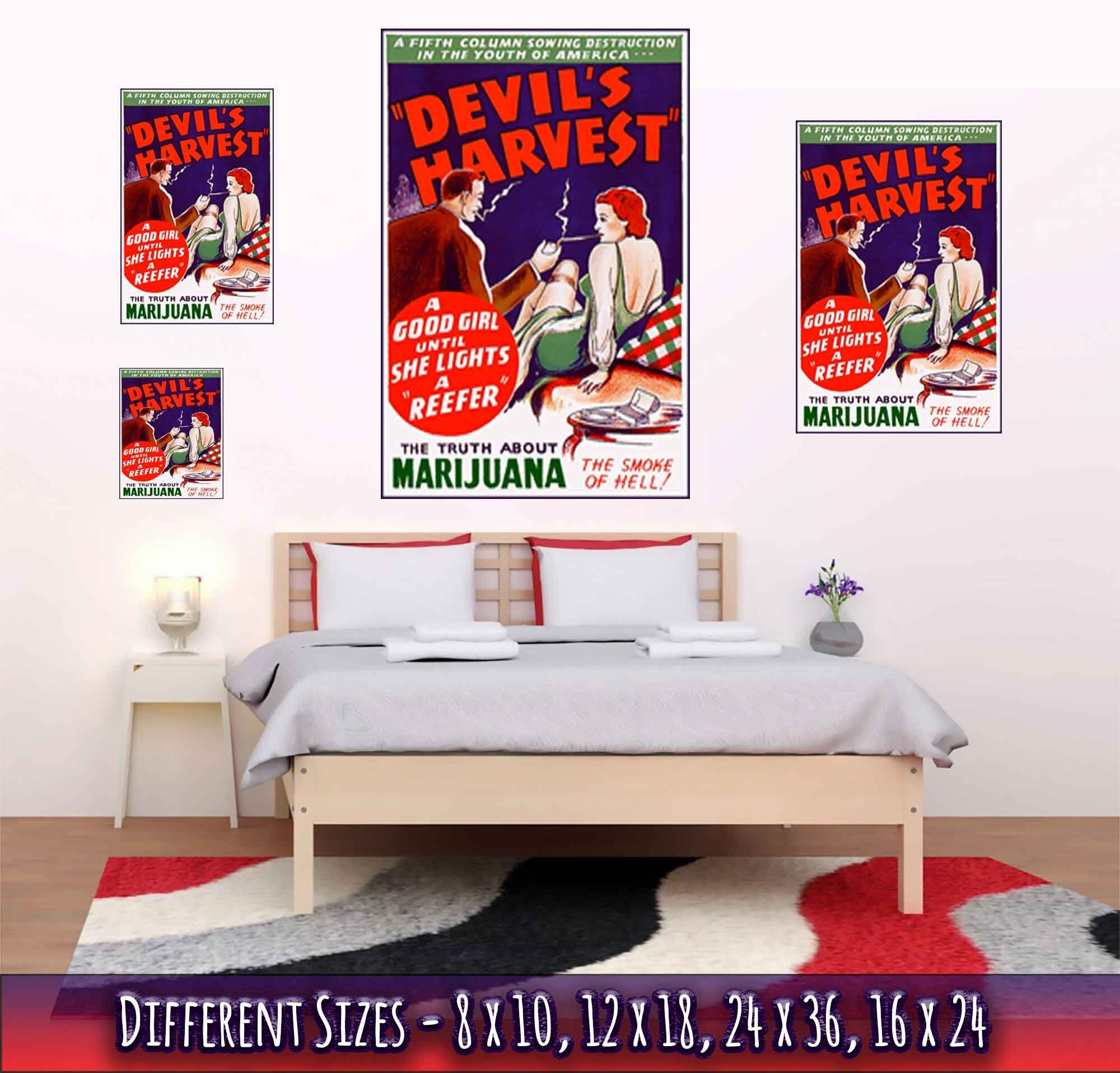 Devils Harvest Propaganda Poster, "Scary" Cannabis Propaganda - Marijuana Propaganda Print - WallArtPrints4U