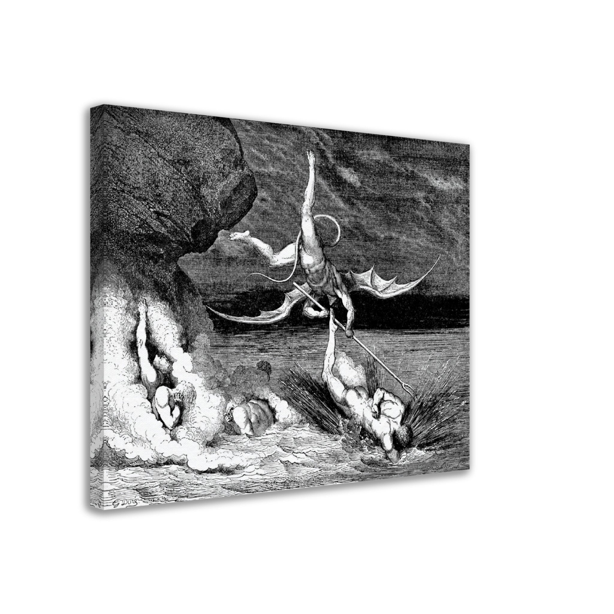 Divine Comedy Canvas - Demon Trying To Catch A Sinner - Gustave Dore Illustration - WallArtPrints4U