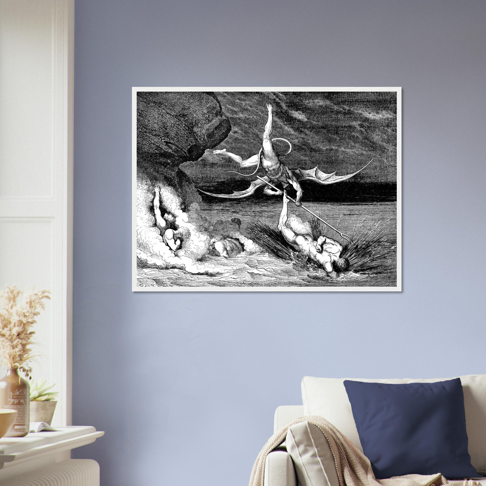 Divine Comedy Framed - Demon Trying To Catch A Sinner - Gustave Dore Illustration - WallArtPrints4U