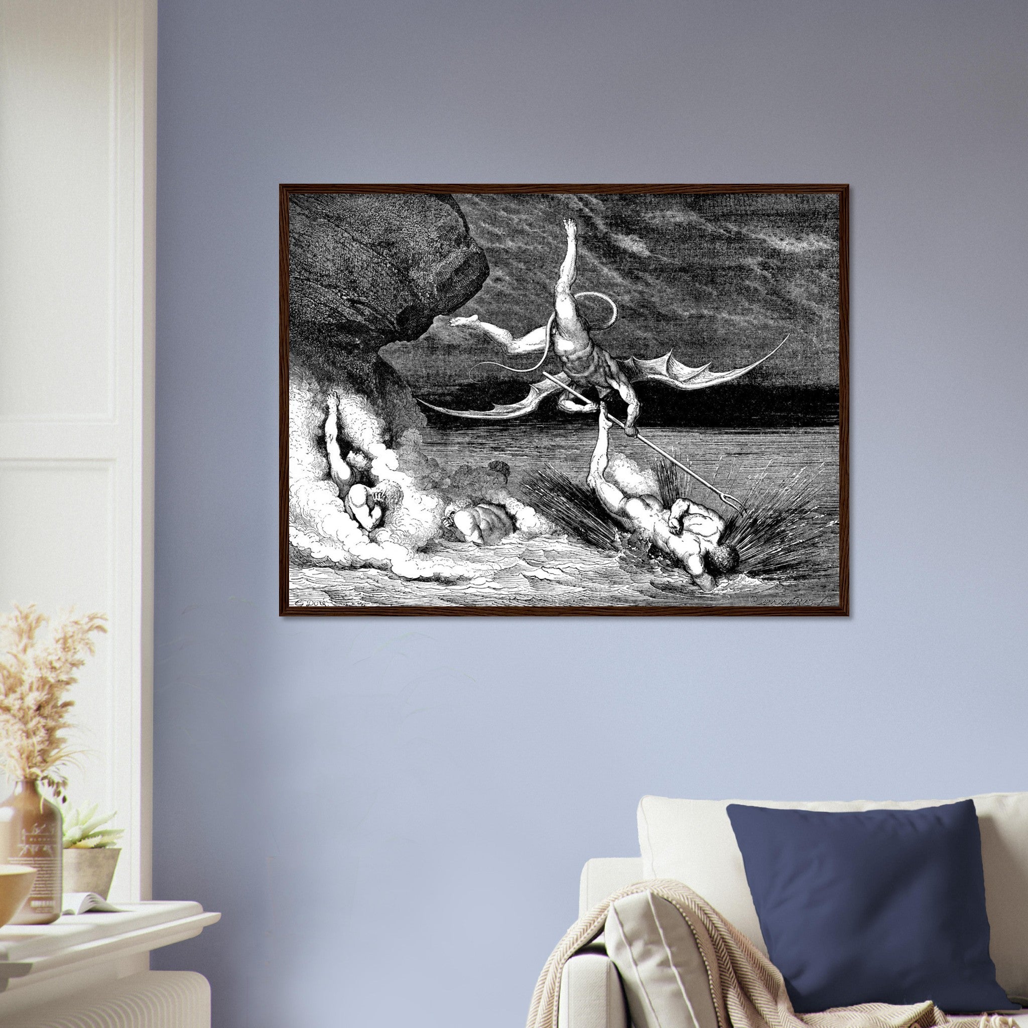 Divine Comedy Framed - Demon Trying To Catch A Sinner - Gustave Dore Illustration - WallArtPrints4U