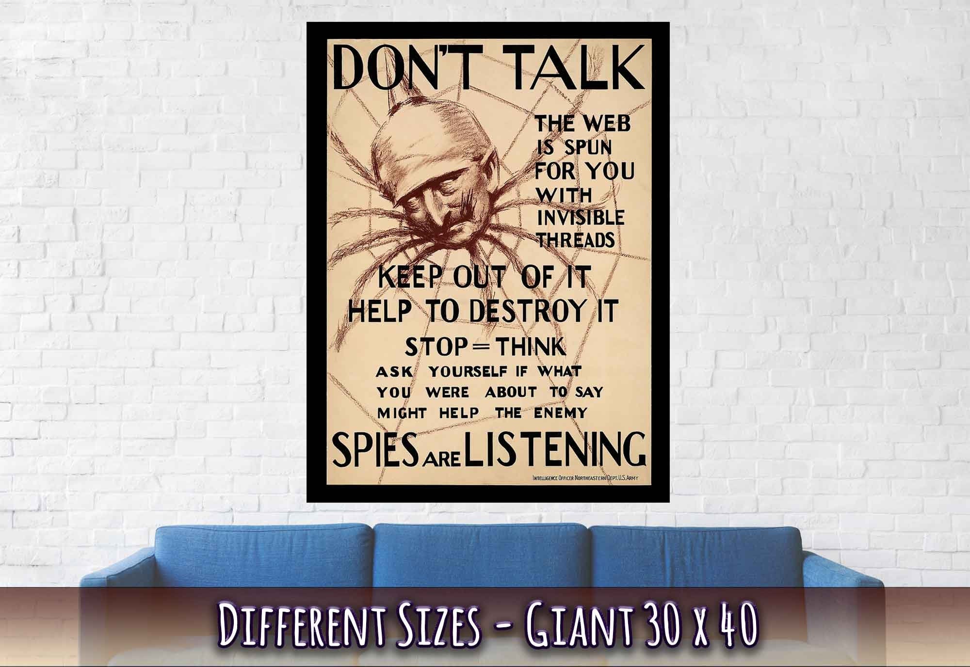 Don'T Talk Poster, World War 1 Propaganda Poster Print, Vintage Poster 1918 - WallArtPrints4U