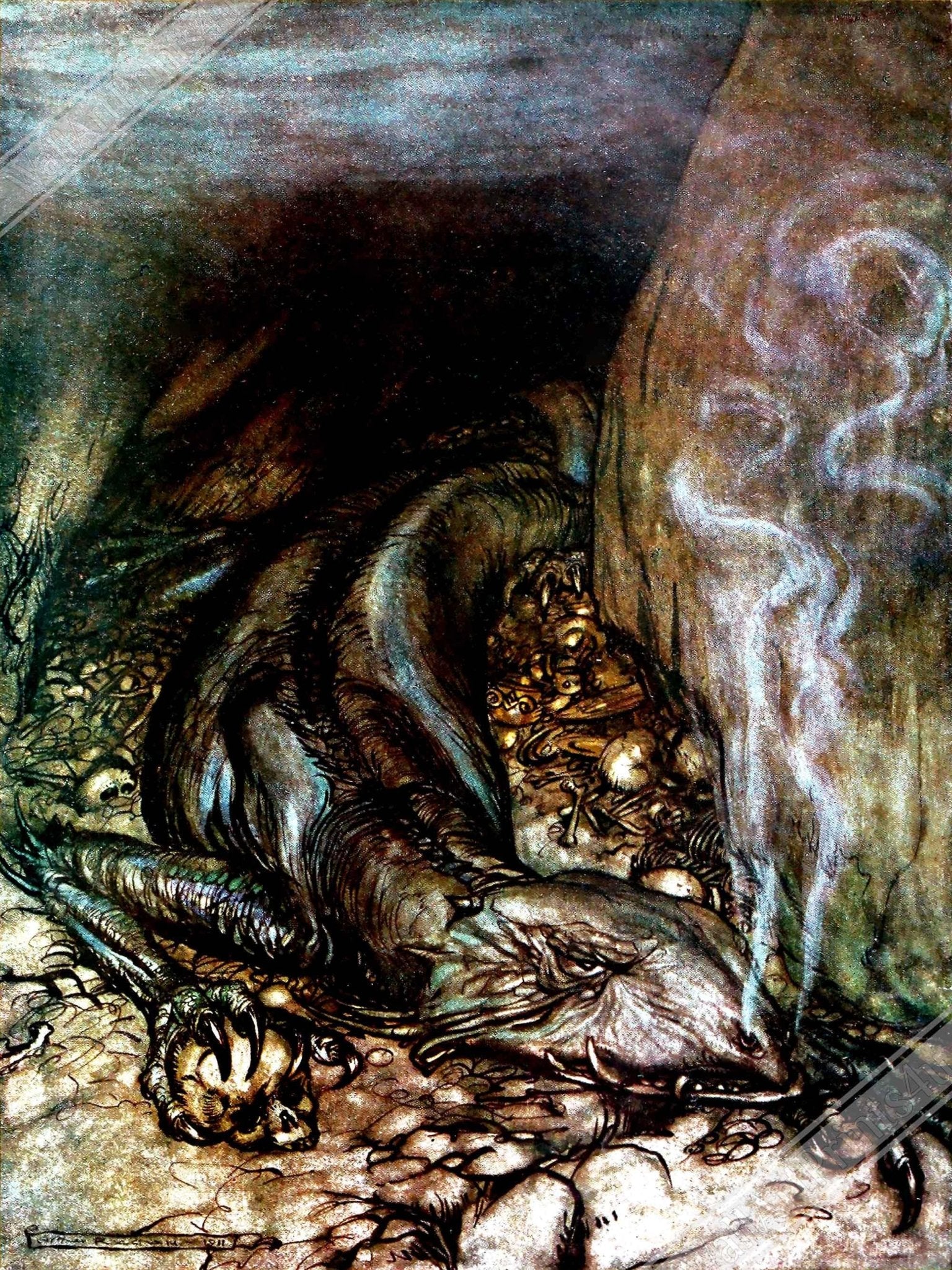 Dragon Framed Print - Arthur Rackham Dragon Fafnir - Arthur Rackham Framed - Tolkien Inspiration UK, EU USA Domestic Shipping - WallArtPrints4U