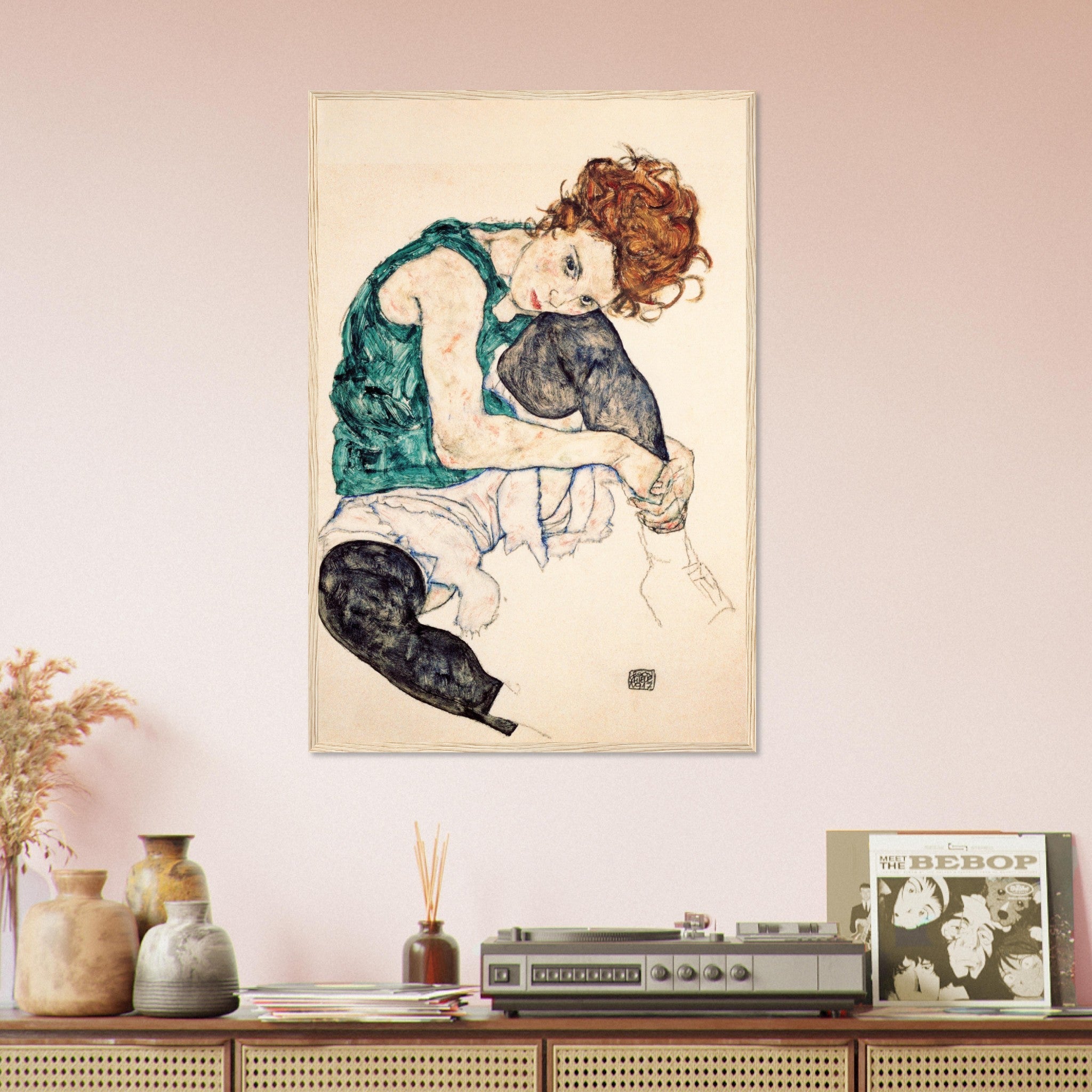 Egon Schiele 線画 木製フレーム付き