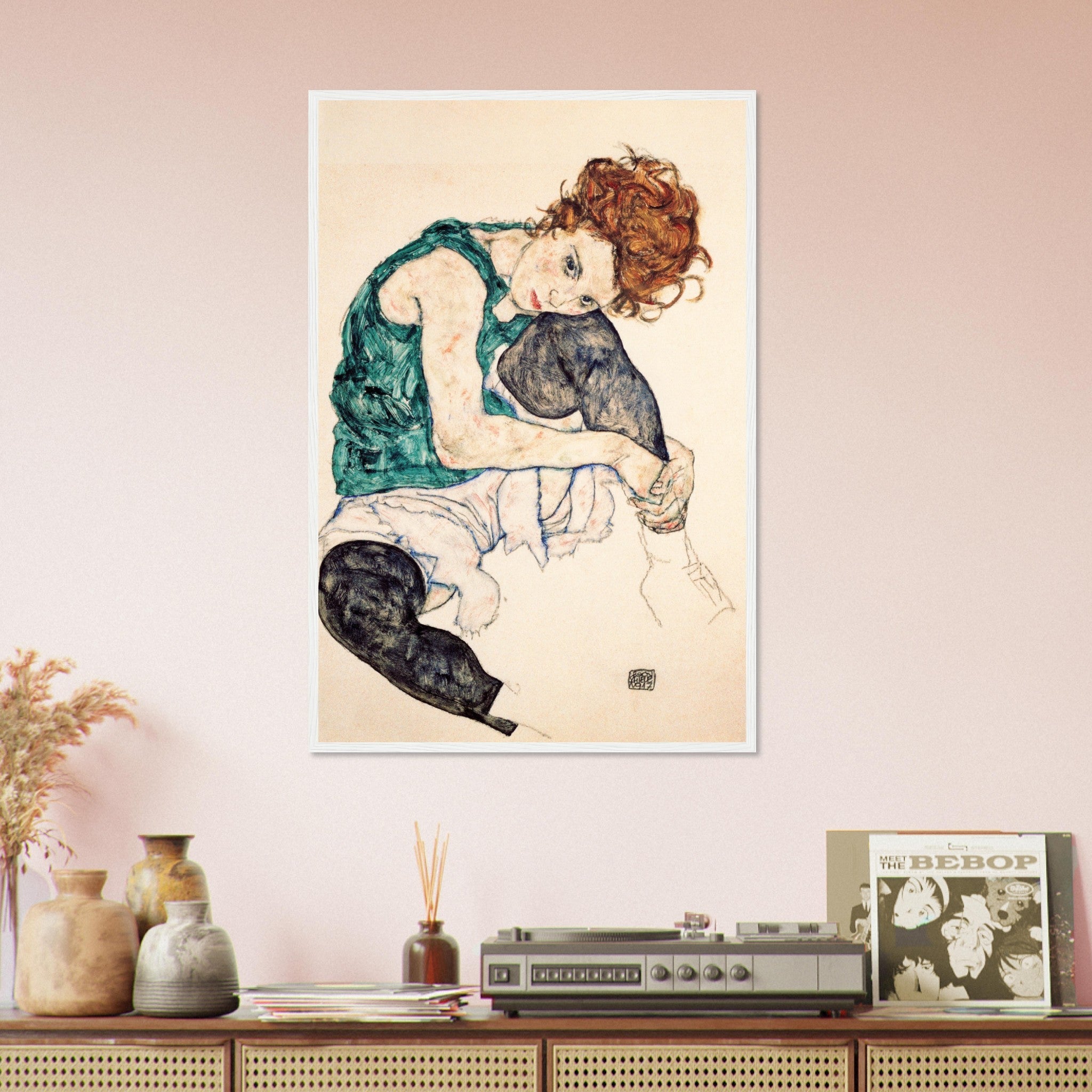 Egon Schiele Framed Print, Seated Woman With Knees Up Vintage Print 1917 - WallArtPrints4U