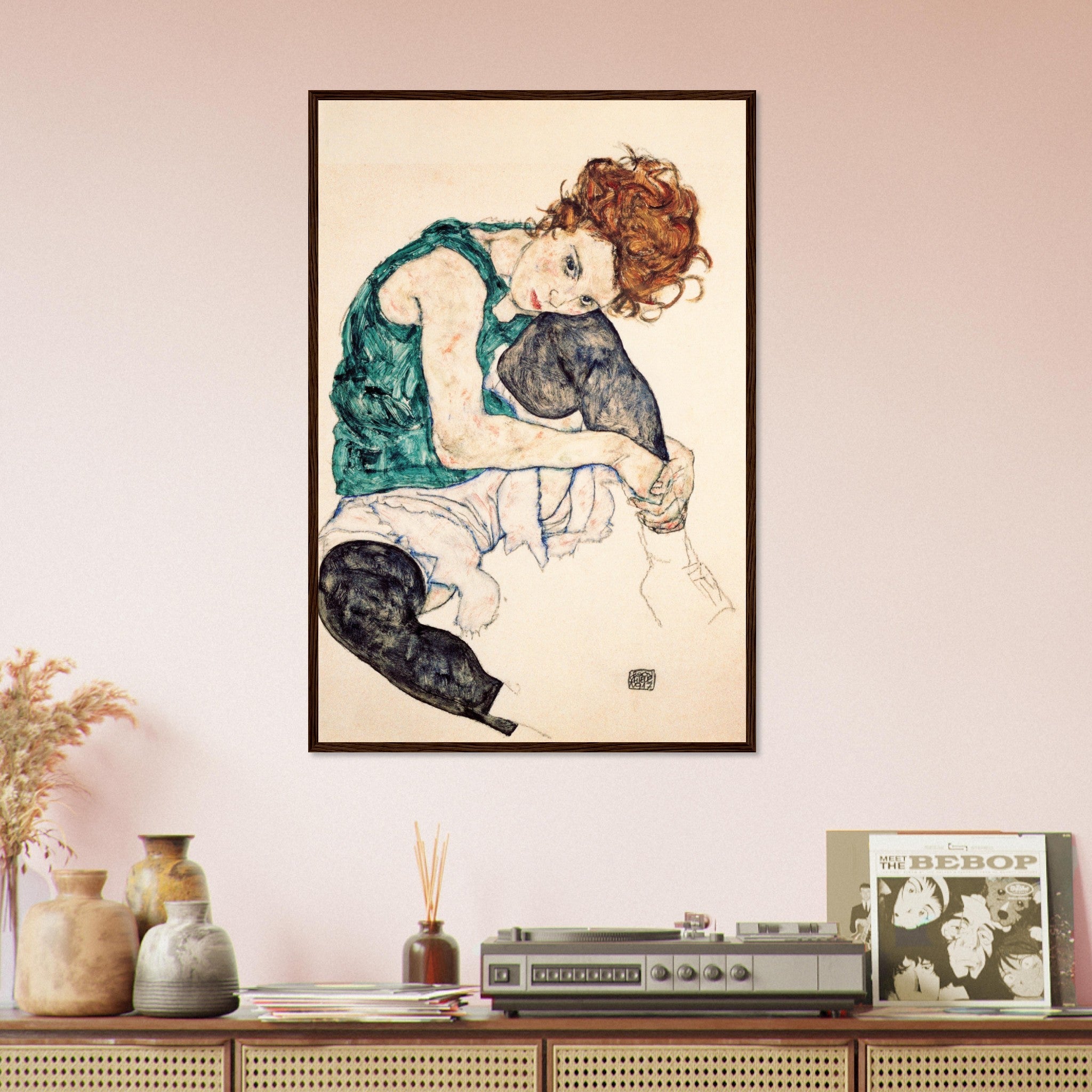 Egon Schiele Framed Print, Seated Woman With Knees Up Vintage Print 1917 - WallArtPrints4U