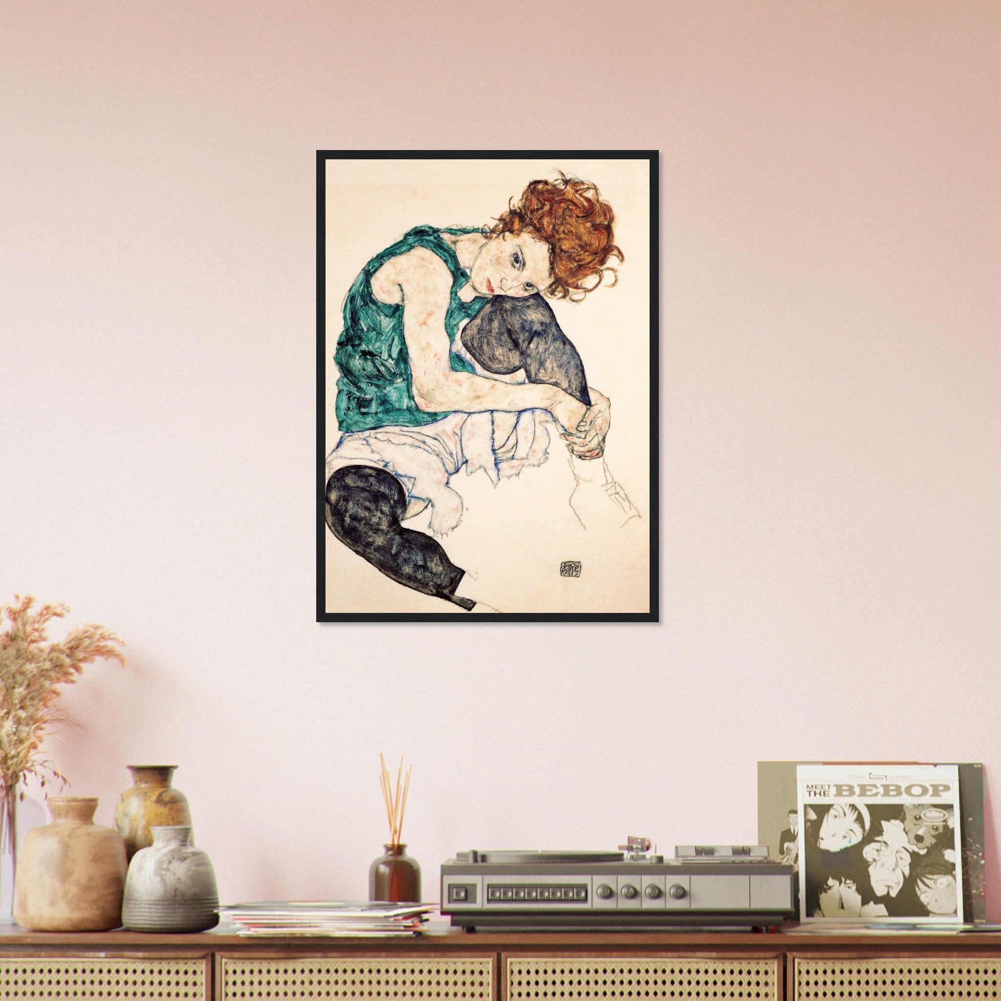 Egon Schiele Framed Print, Seated Woman With Knees Up Vintage Print 1917 - WallArtPrints4U