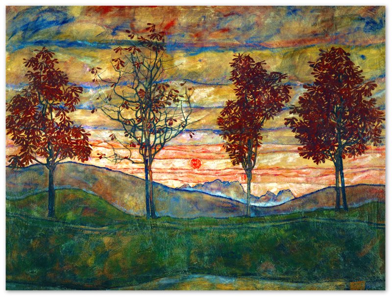 Egon Schiele Poster Print, Landscape Print, Four Trees Vintage Print 1917 - WallArtPrints4U