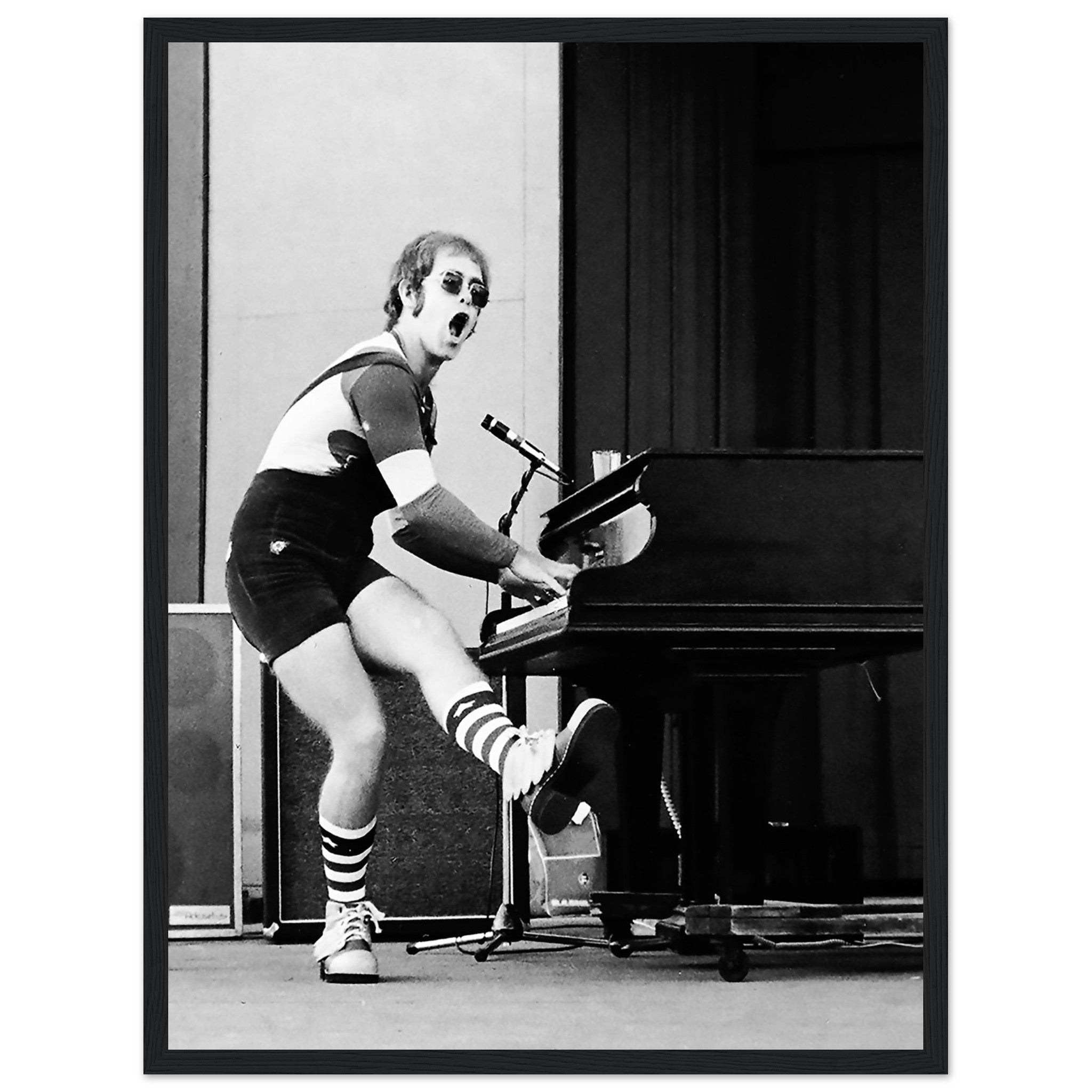 Elton John Framed Print, In Concert Liseberg 1970s, Vintage Photo, Elton John Print - Stencil Black & White Version - WallArtPrints4U