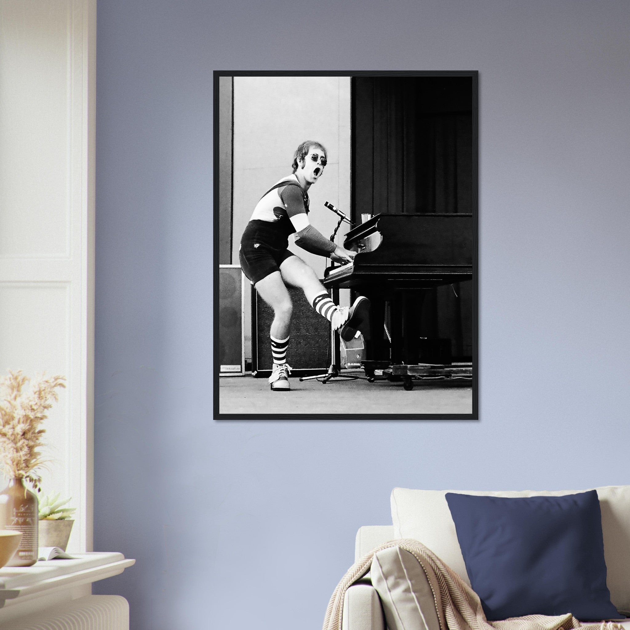 Elton John Framed Print, In Concert Liseberg 1970s, Vintage Photo, Elton John Print - Stencil Black & White Version - WallArtPrints4U