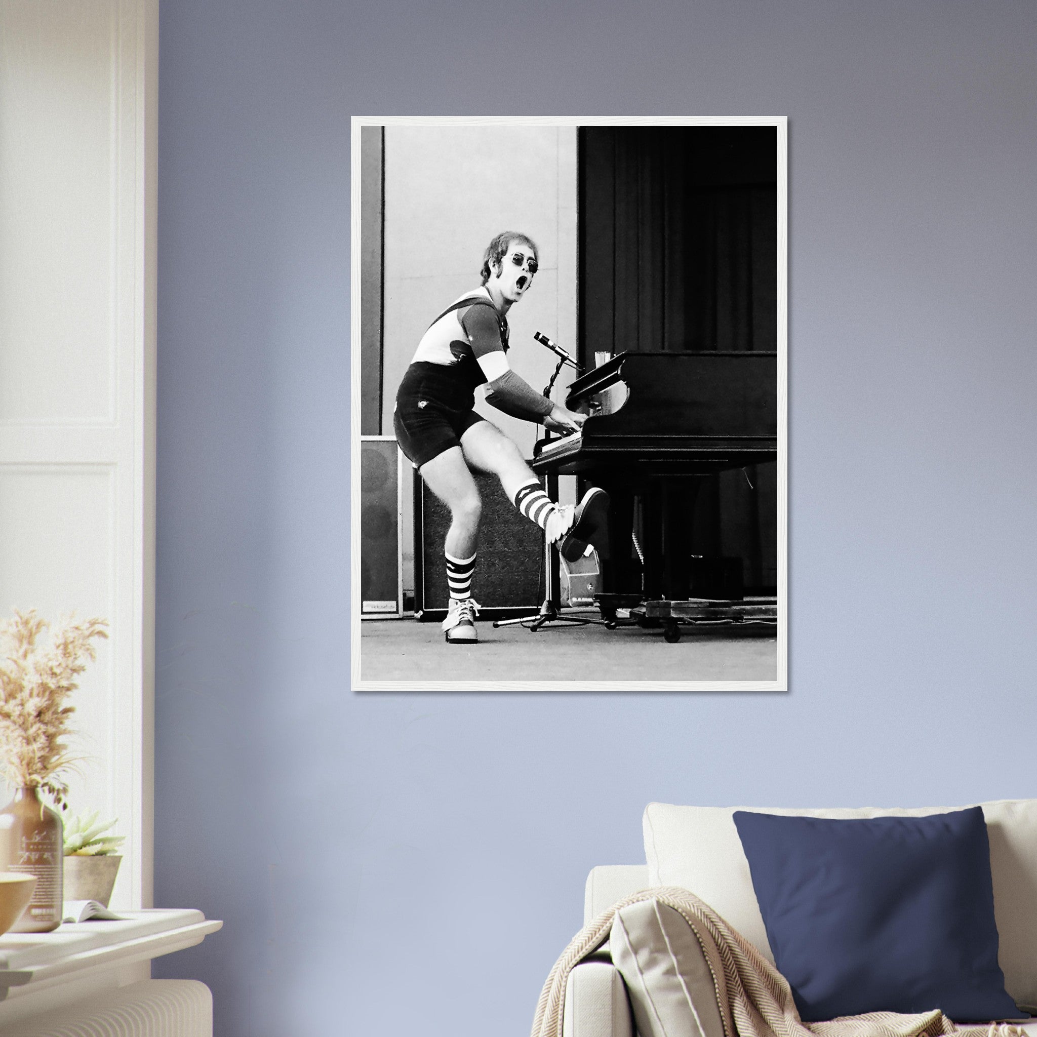 Elton John Framed Print, In Concert Liseberg 1970s, Vintage Photo, Elton John Print - Stencil Black & White Version - WallArtPrints4U