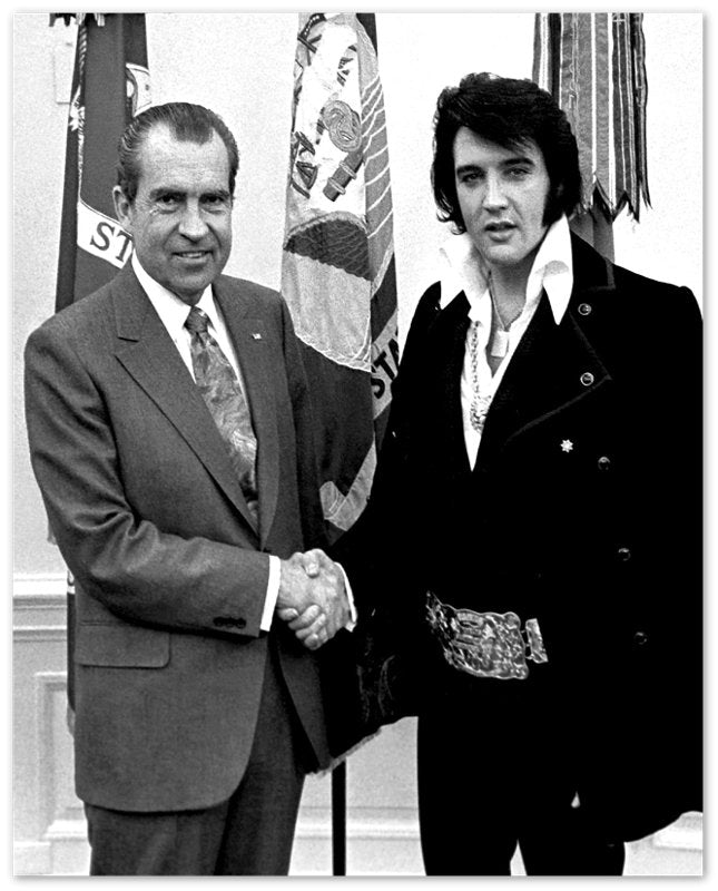 Elvis Presley Meets Nixon Poster, Vintage Photo Portrait - Elvis Presley Print - WallArtPrints4U
