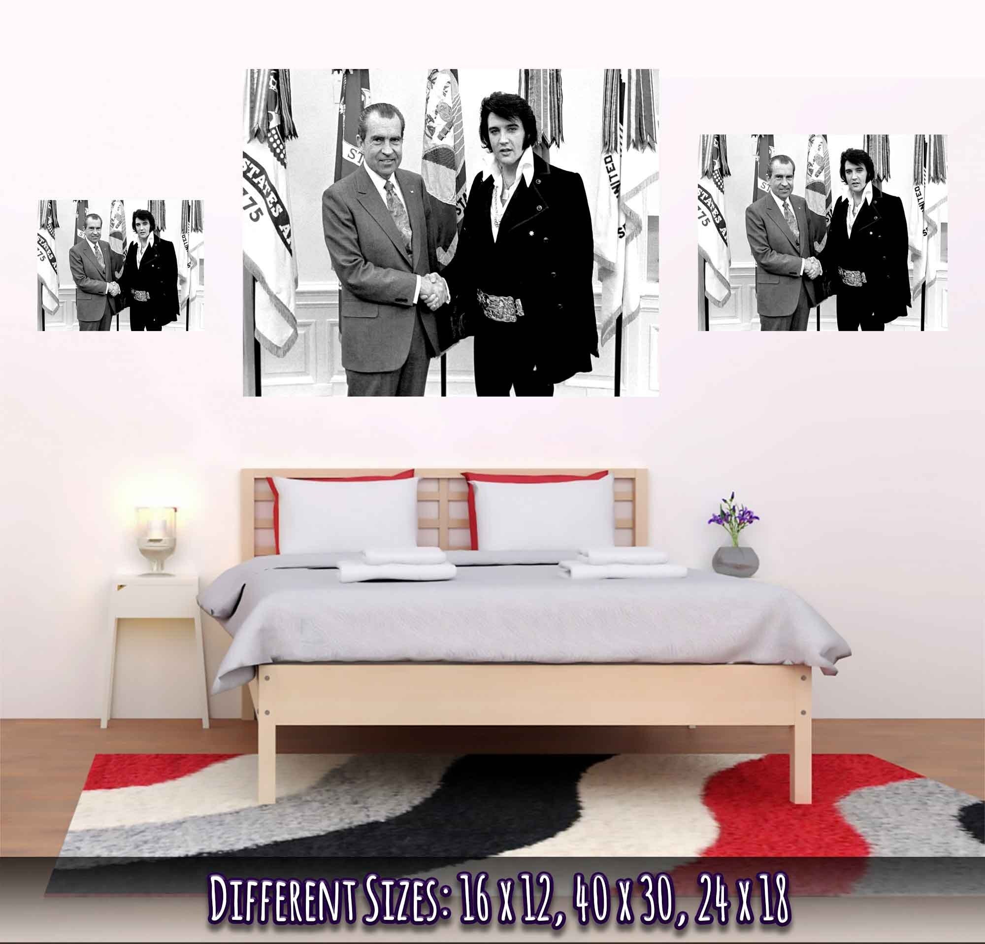 Elvis Presley Meets Nixon Poster, Vintage Photo Portrait - Elvis Presley Print - WallArtPrints4U