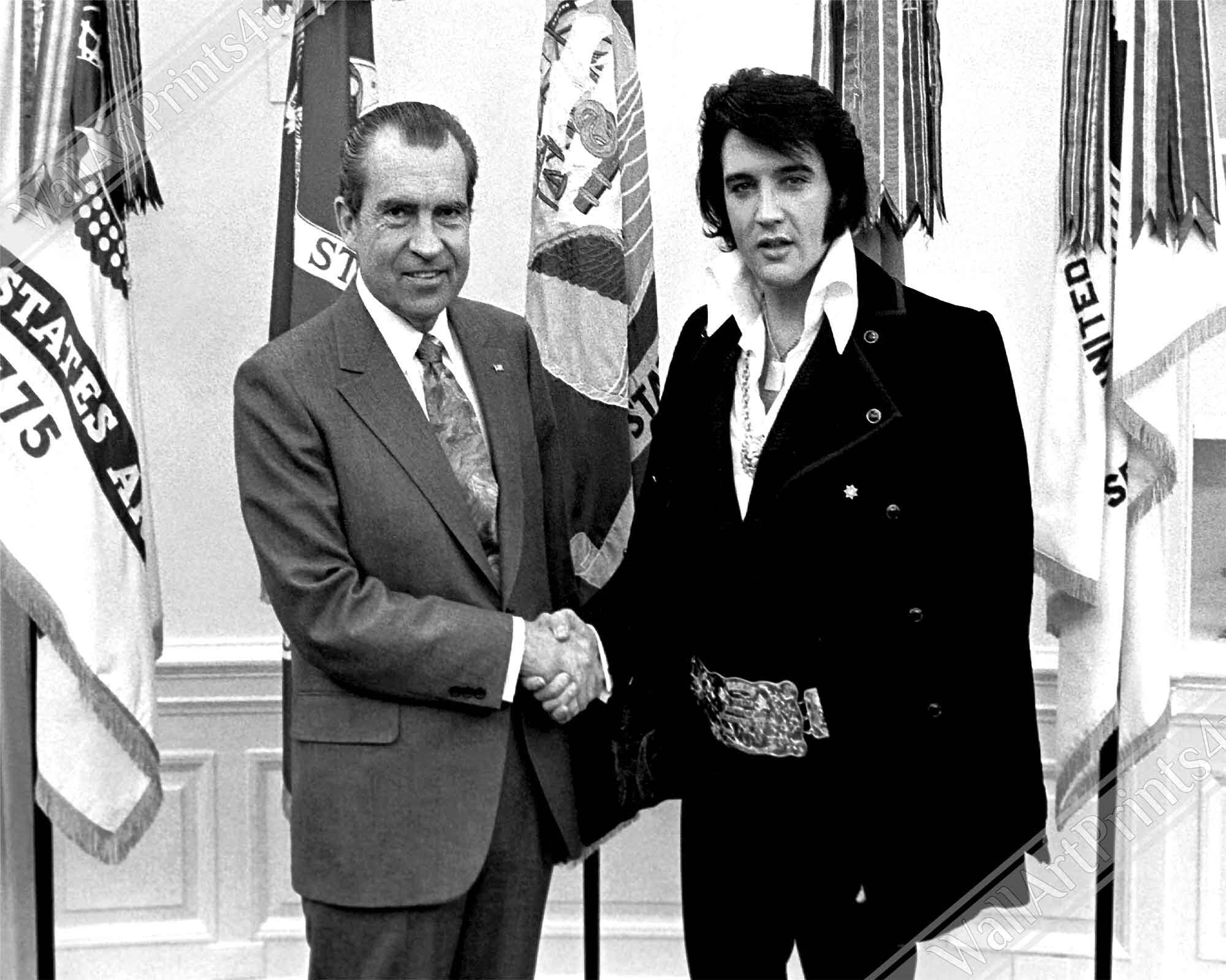 Elvis Presley Meets Nixon Poster, Vintage Photo Portrait - Elvis Presley Print - WallArtPrints4U