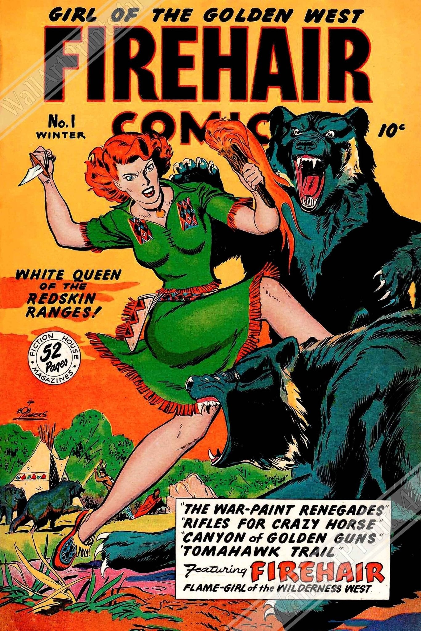 Firehair Comic Girl Canvas Print No 1 - Vintage Comic Canvas From 1948 - WallArtPrints4U