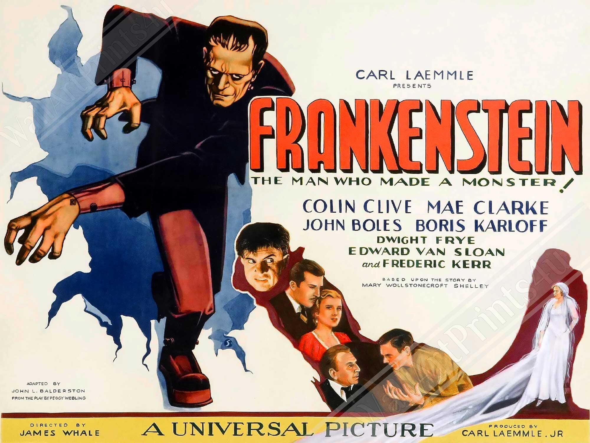 Frankenstein Movie Framed, Vintage Horror Movie Framed 1931 Framed Film Art - Boris Karloff, Mae Clark - WallArtPrints4U