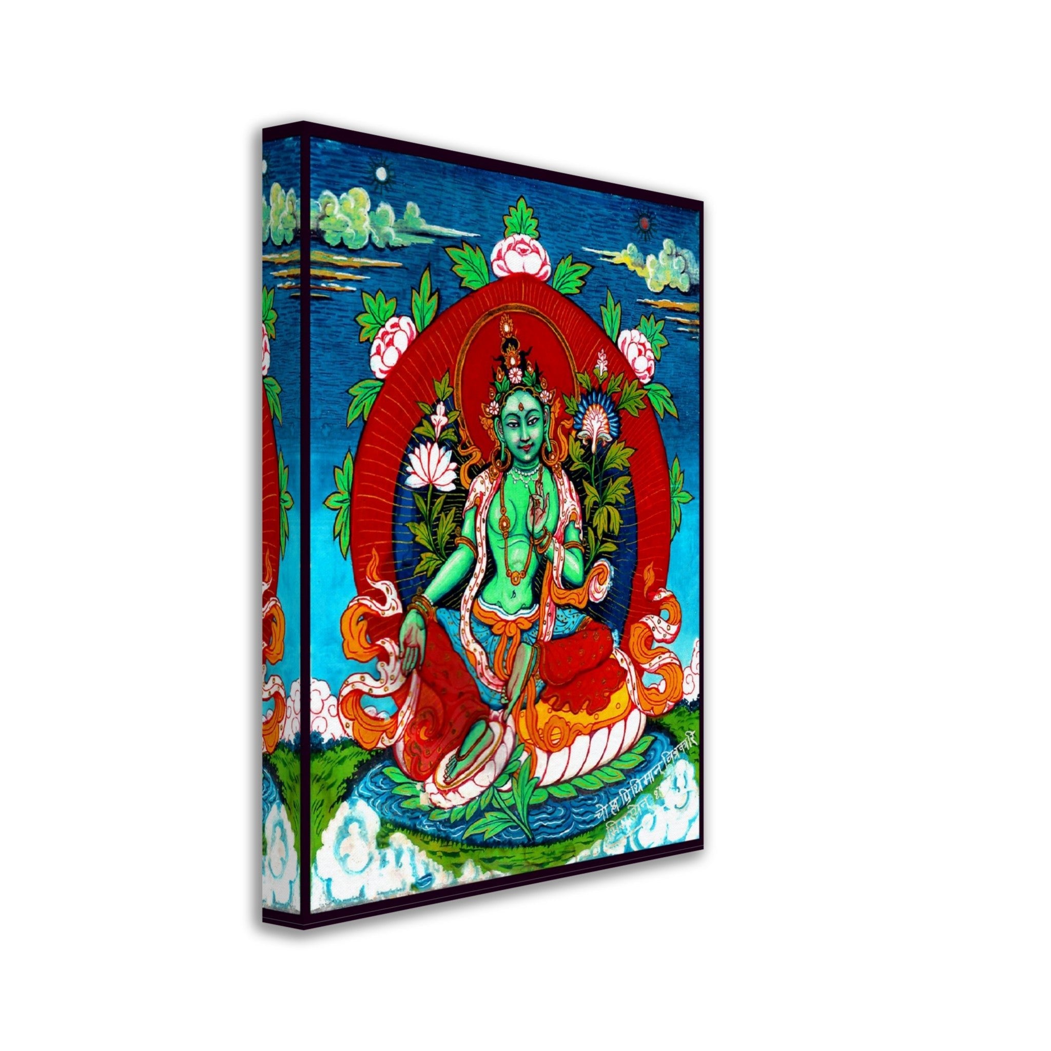 Goddess Tara Canvas, Mother Of All Buddhas, Tibetan Goddess Green Tara Canvas Print, Goddess Tara Mantra Meditation - WallArtPrints4U