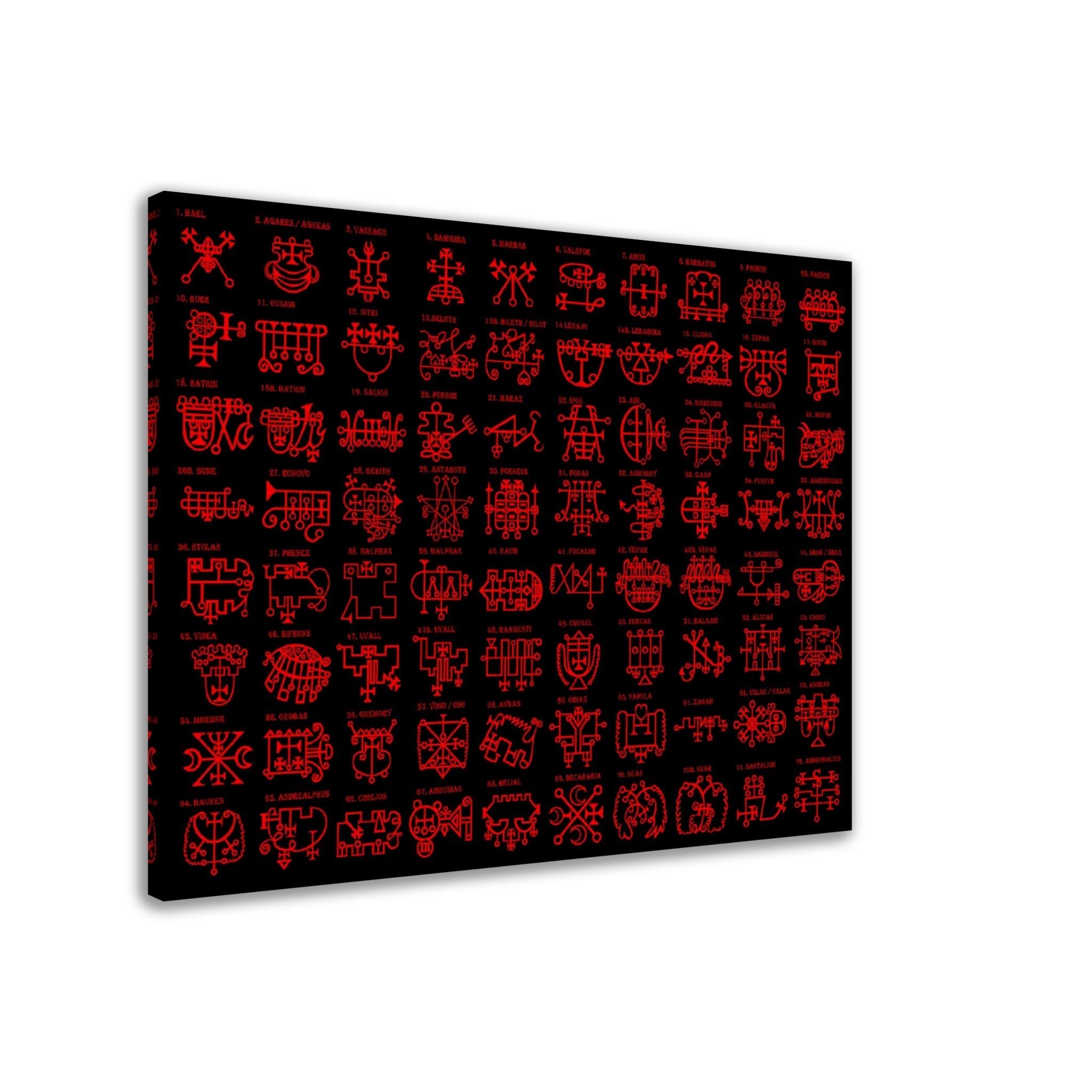 Goetia Sigils Canvas, Red on Black, Goetia Demons Canvas - Goetia Symbols Canvas Print - For Conjuration Of Demons - WallArtPrints4U