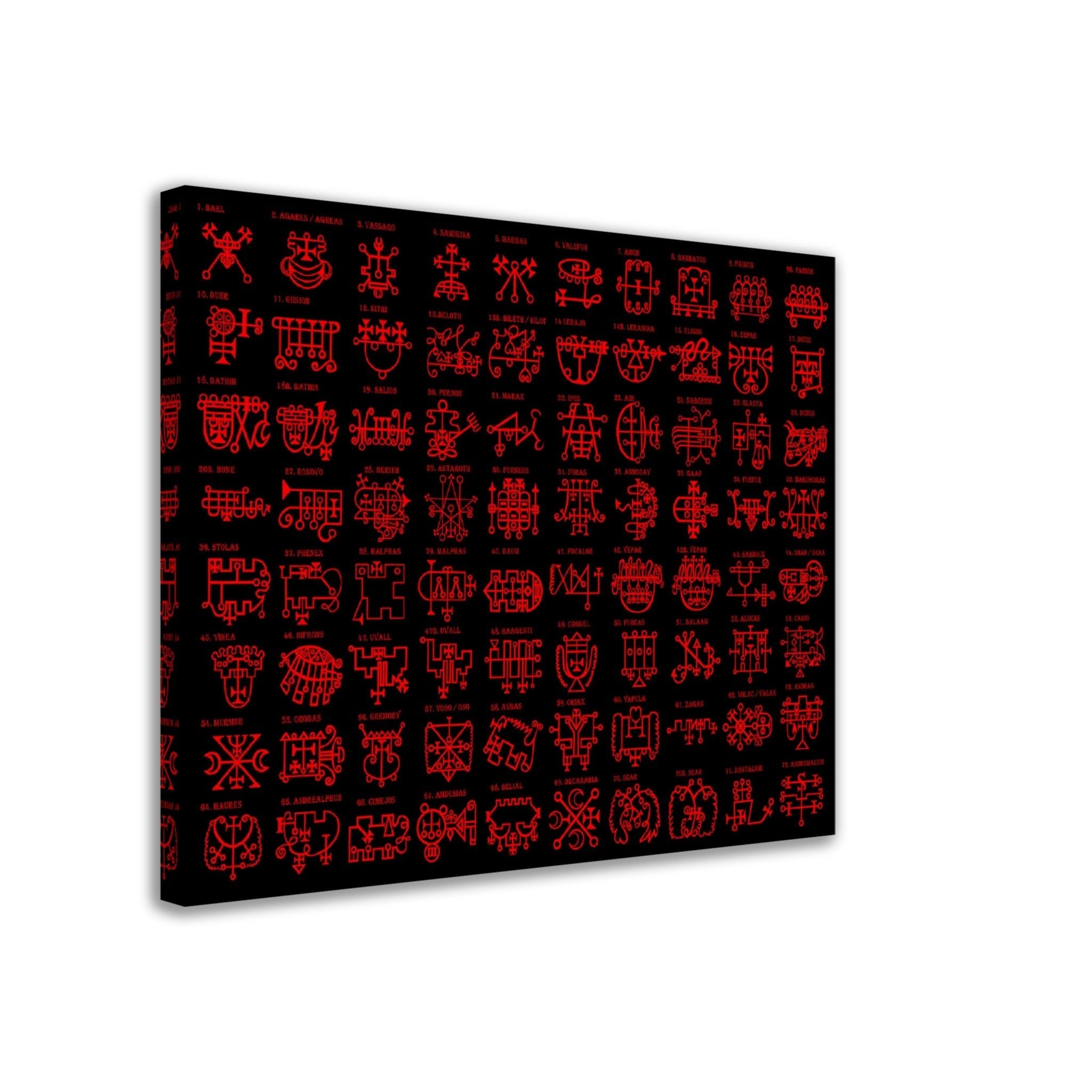Goetia Sigils Canvas, Red on Black, Goetia Demons Canvas - Goetia Symbols Canvas Print - For Conjuration Of Demons - WallArtPrints4U