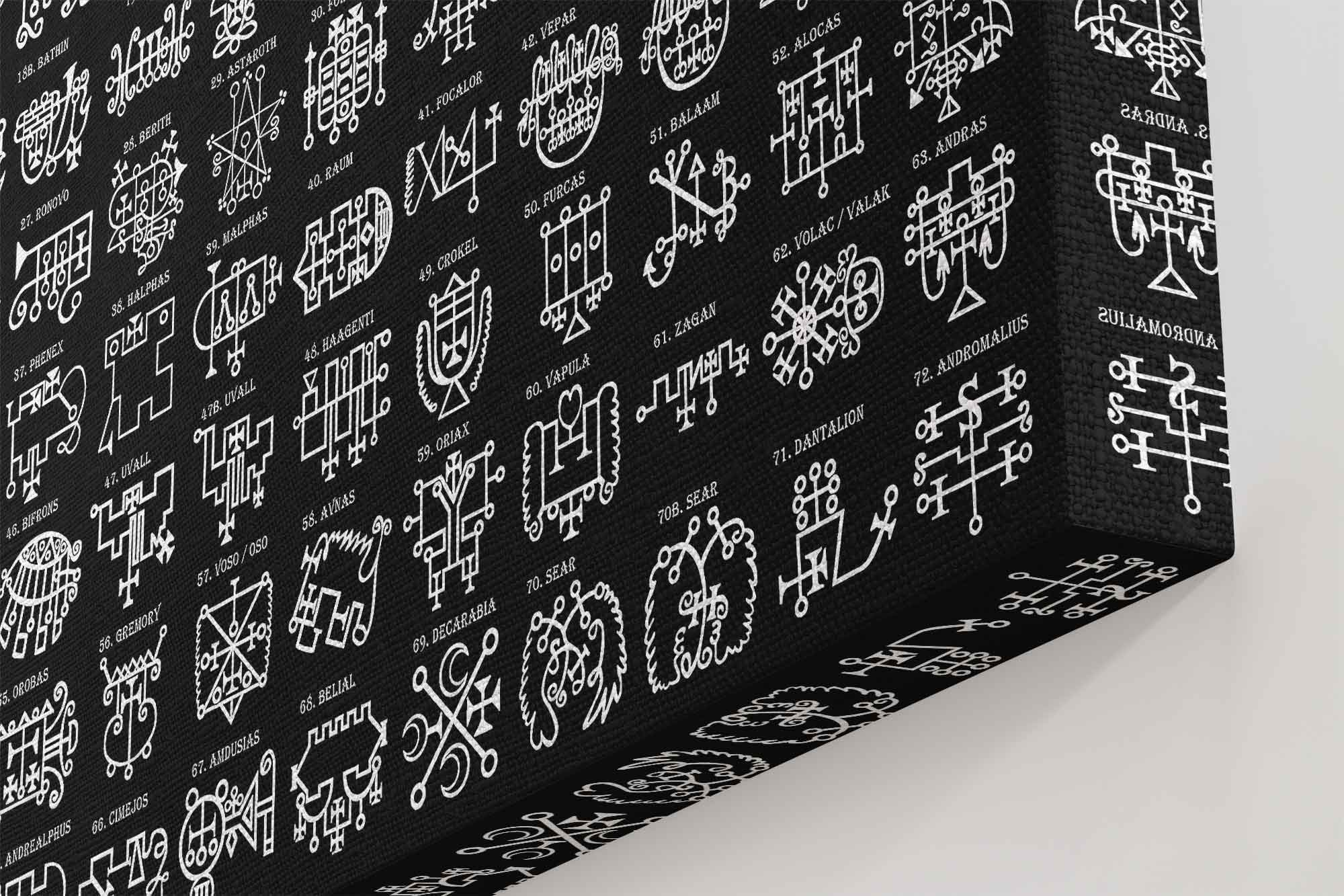 Goetia Sigils Canvas, White on Black, Goetia Demons Canvas - Goetia Symbols Canvas Print - For Conjuration Of Demons - WallArtPrints4U