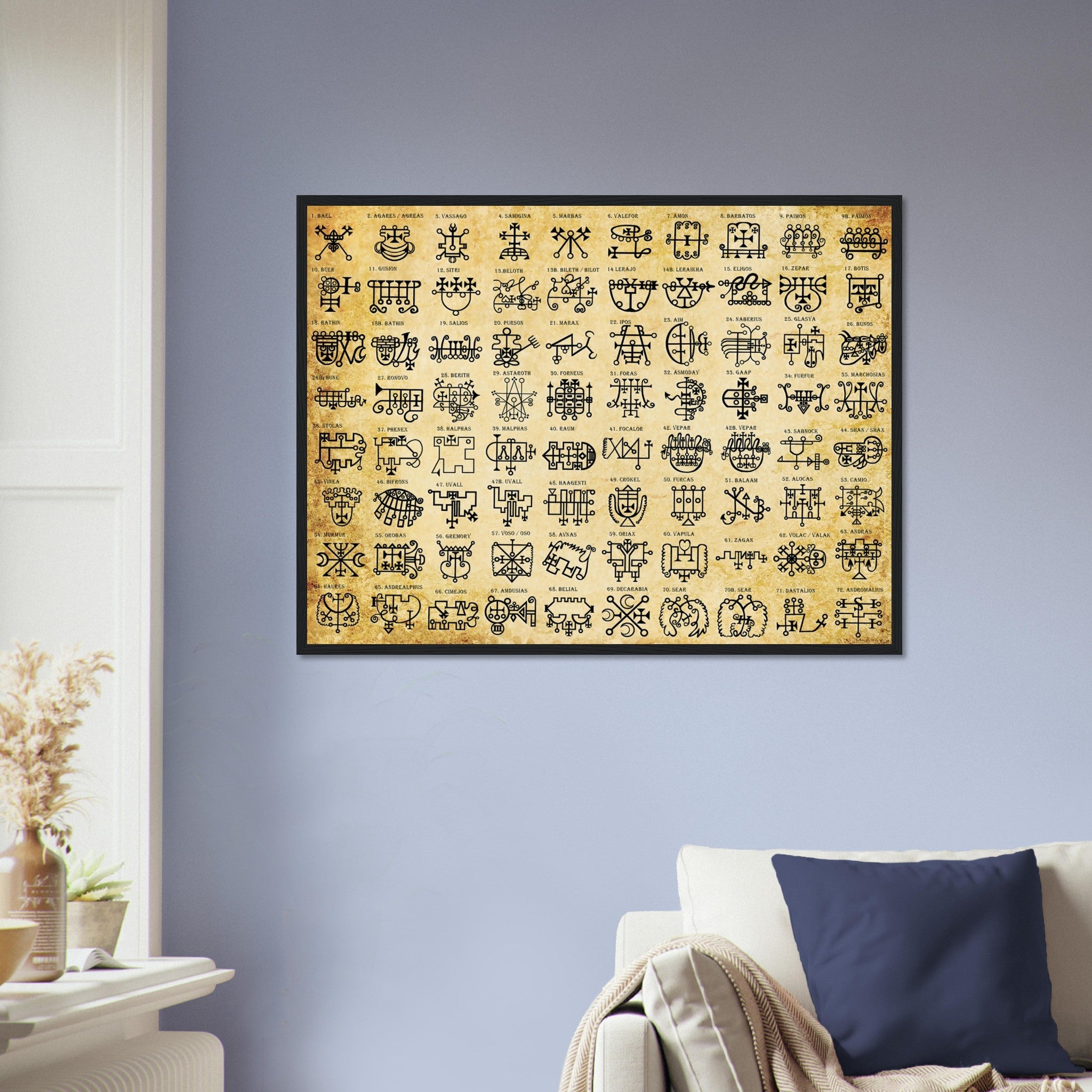 Goetia Sigils Framed - Goetia Demons Framed - Goetia Symbols Framed Print Aged Parchment - For Conjuration Of Demons - WallArtPrints4U