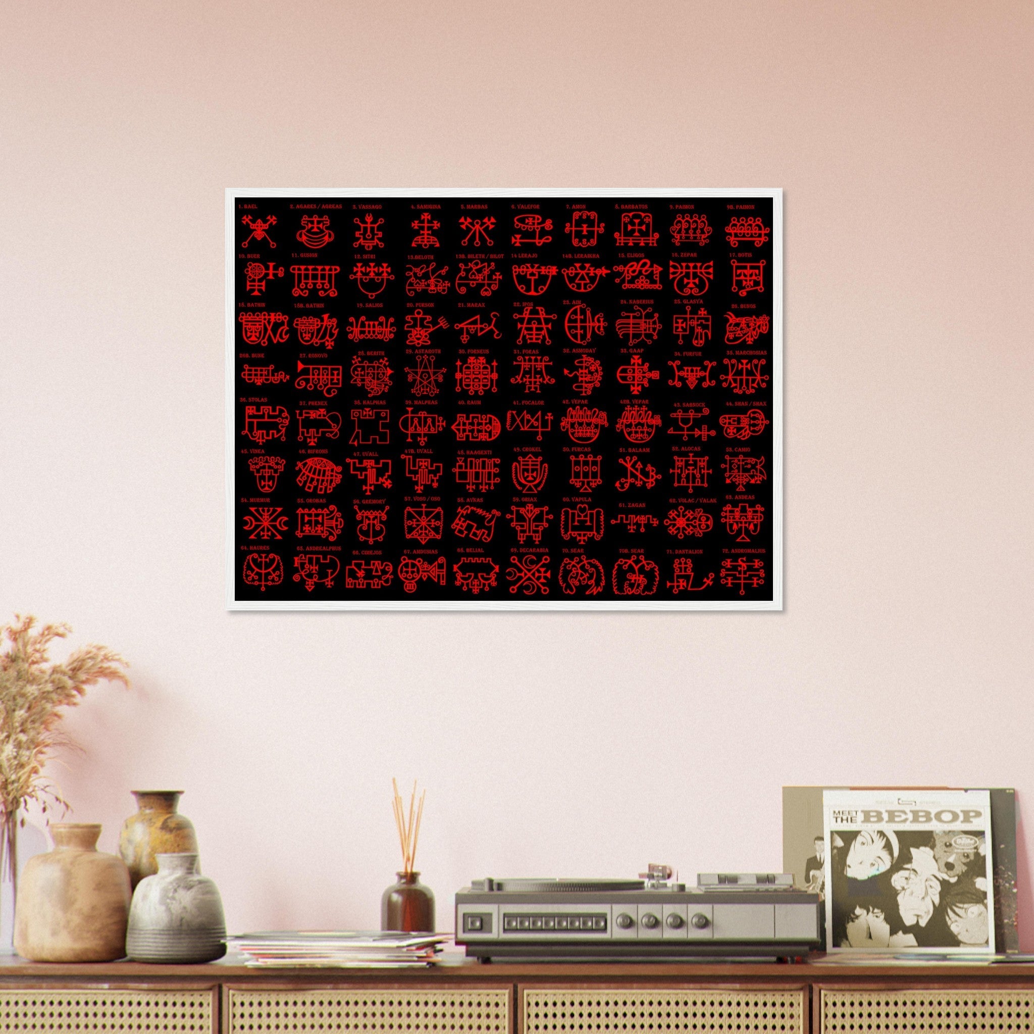 Goetia Sigils Framed, Red on Black, Goetia Demons Framed - Goetia Symbols Framed Print - For Conjuration Of Demons - WallArtPrints4U