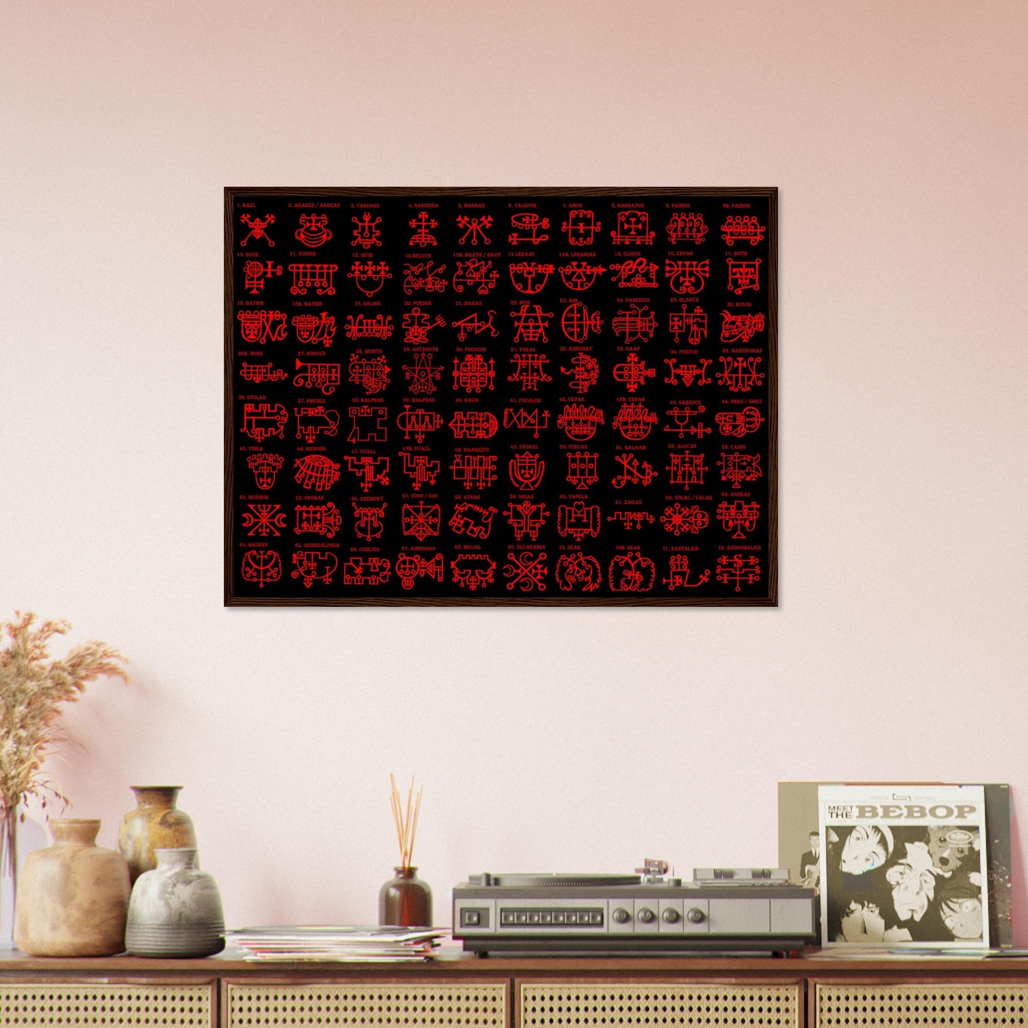 Goetia Sigils Framed, Red on Black, Goetia Demons Framed - Goetia Symbols Framed Print - For Conjuration Of Demons - WallArtPrints4U