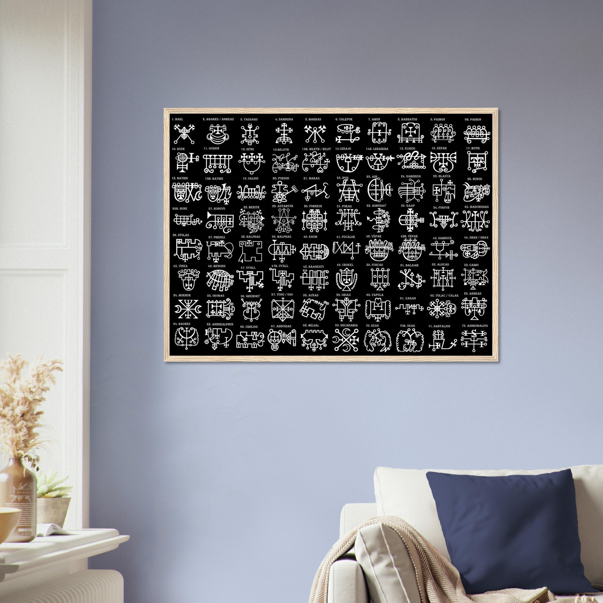 Goetia Sigils Framed, White on Black, Goetia Demons Framed - Goetia Symbols Framed Print - For Conjuration Of Demons - WallArtPrints4U