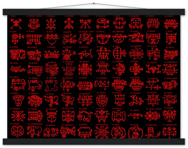 Goetia Sigils Poster, Red on Black, Goetia Demons Poster - Goetia Symbols For Conjuration Of Demons - WallArtPrints4U